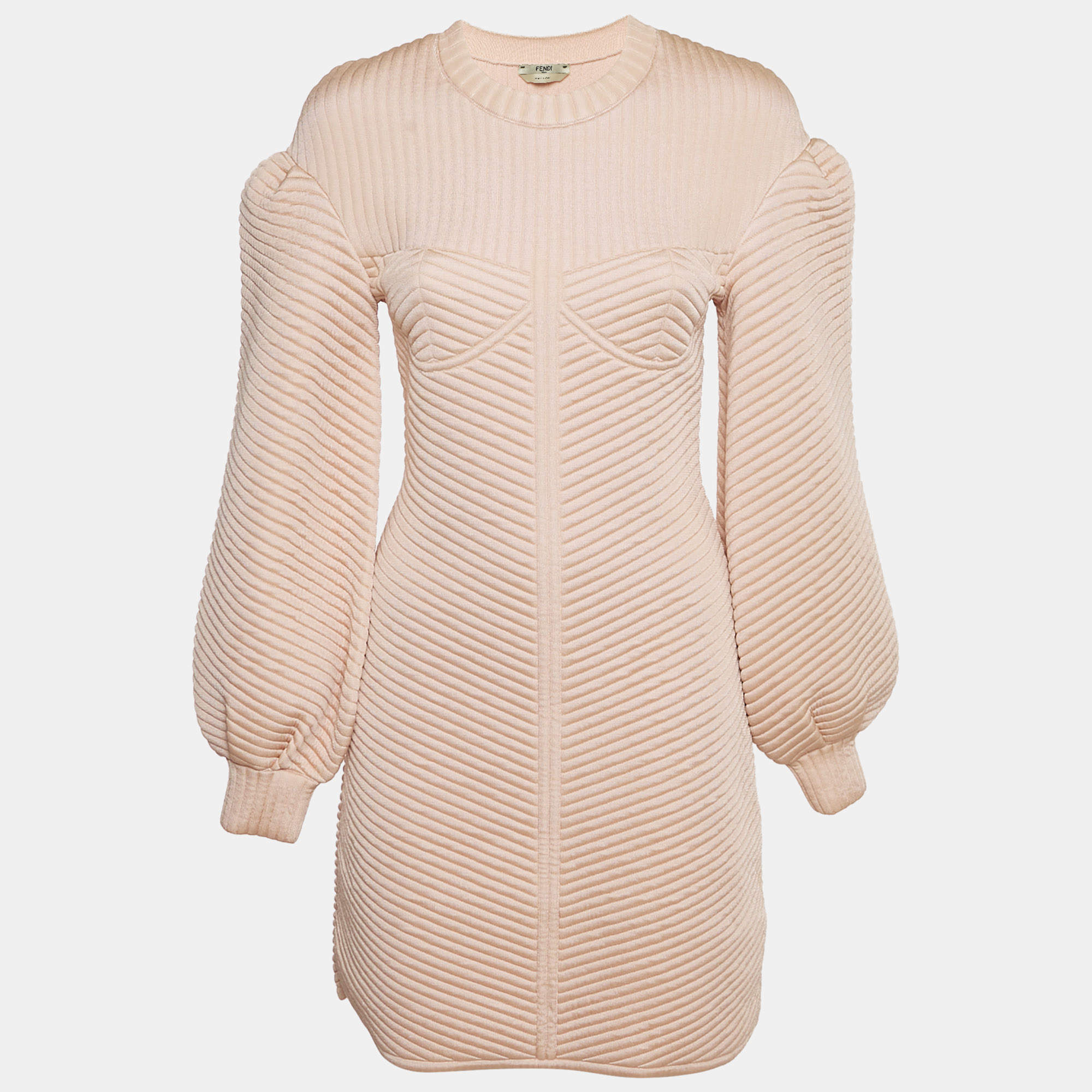 Fendi Pink Neoprene Quilted Mini Dress S