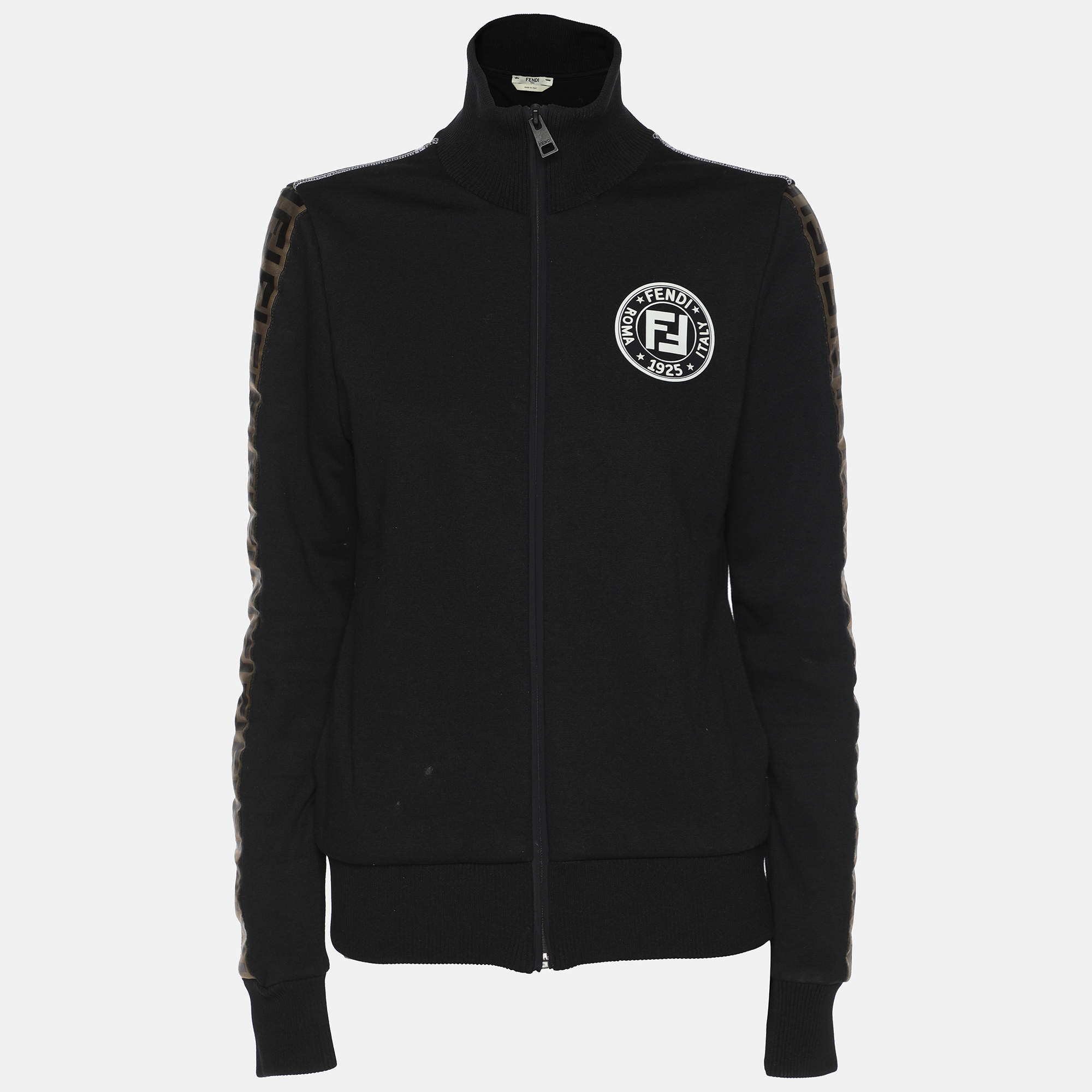 Fendi Black Cotton Knit Fendi Logo Track Jacket S