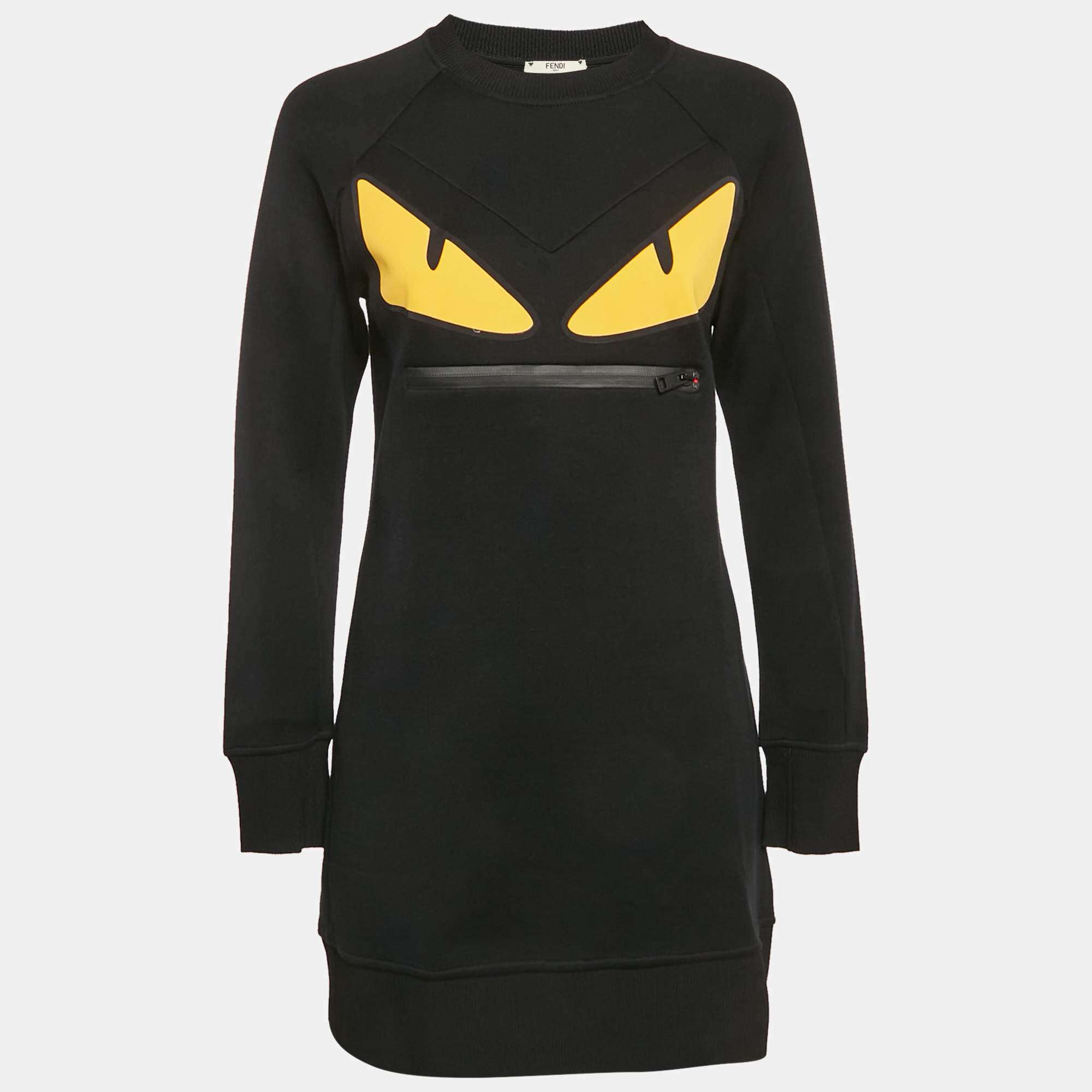 Pre Owned فستان بلوفر قطن حياكة رقعة عين الوحش أسود من فندي مقاس صغير (سمول)