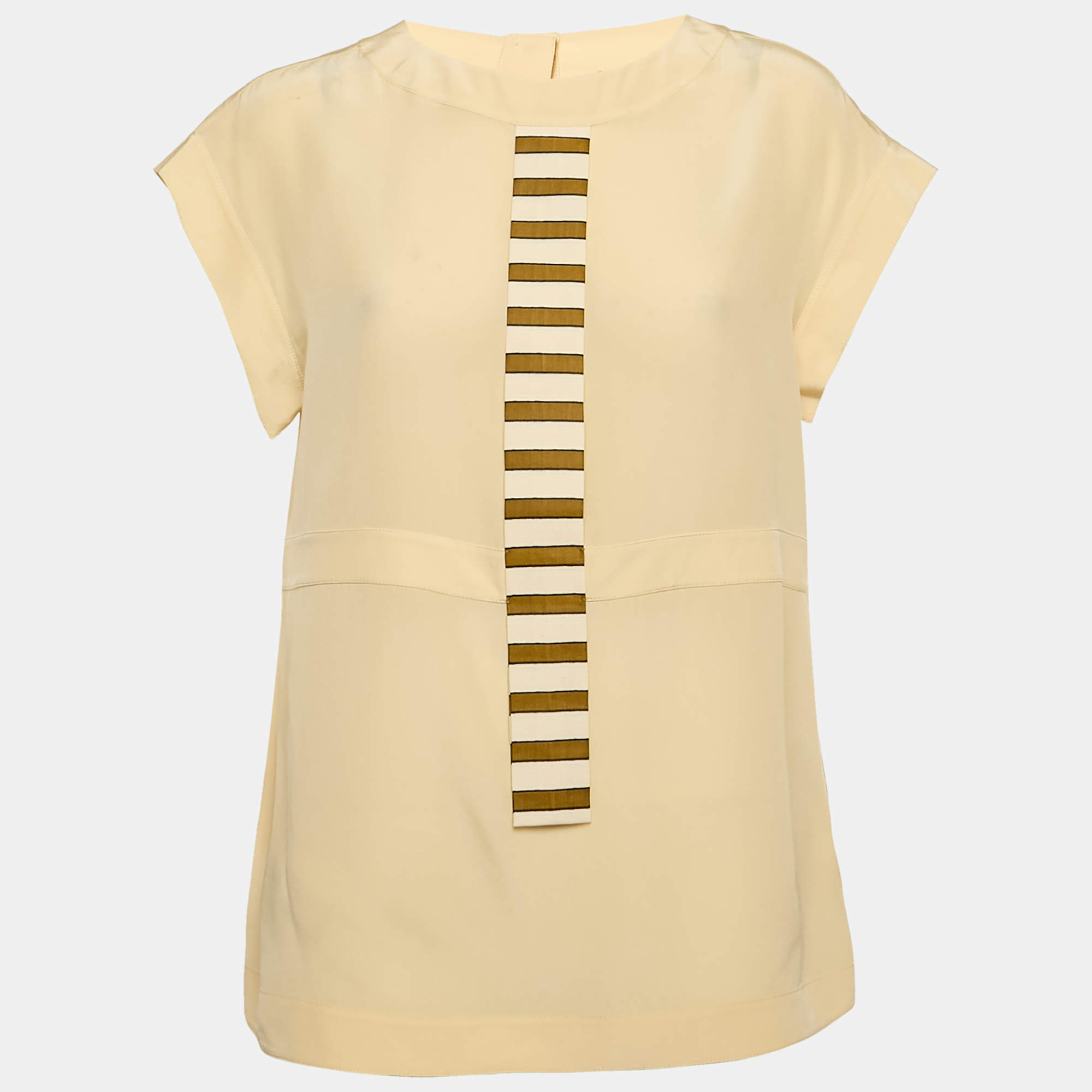 Fendi Cream Silk Faux Tie Detail Top M