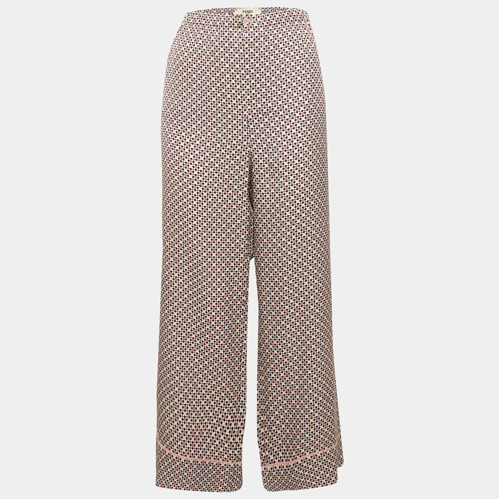 Fendi Multicolor Printed Silk Wide Leg Trousers M