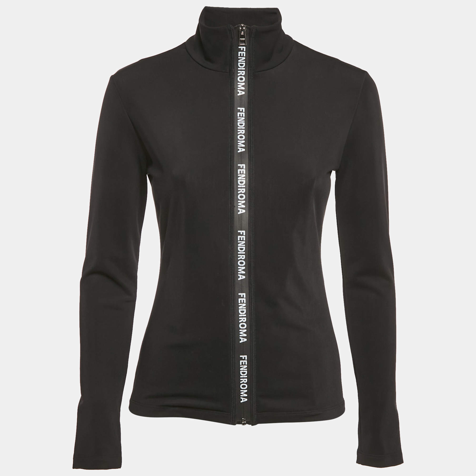 Fendi Black Jersey Logo Band Detail Zip-Up Jacket S