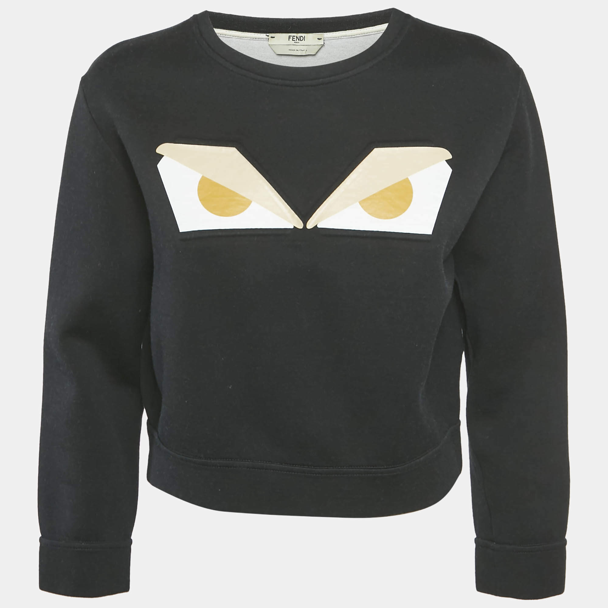 Fendi Black Cotton Monster Eye Print Cropped Sweatshirt S