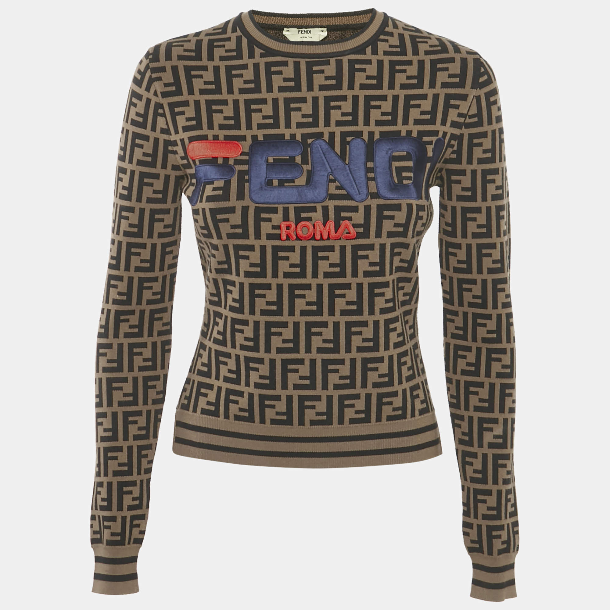 Fendi x Fila Brown Zucca Jacquard Knit Pullover S