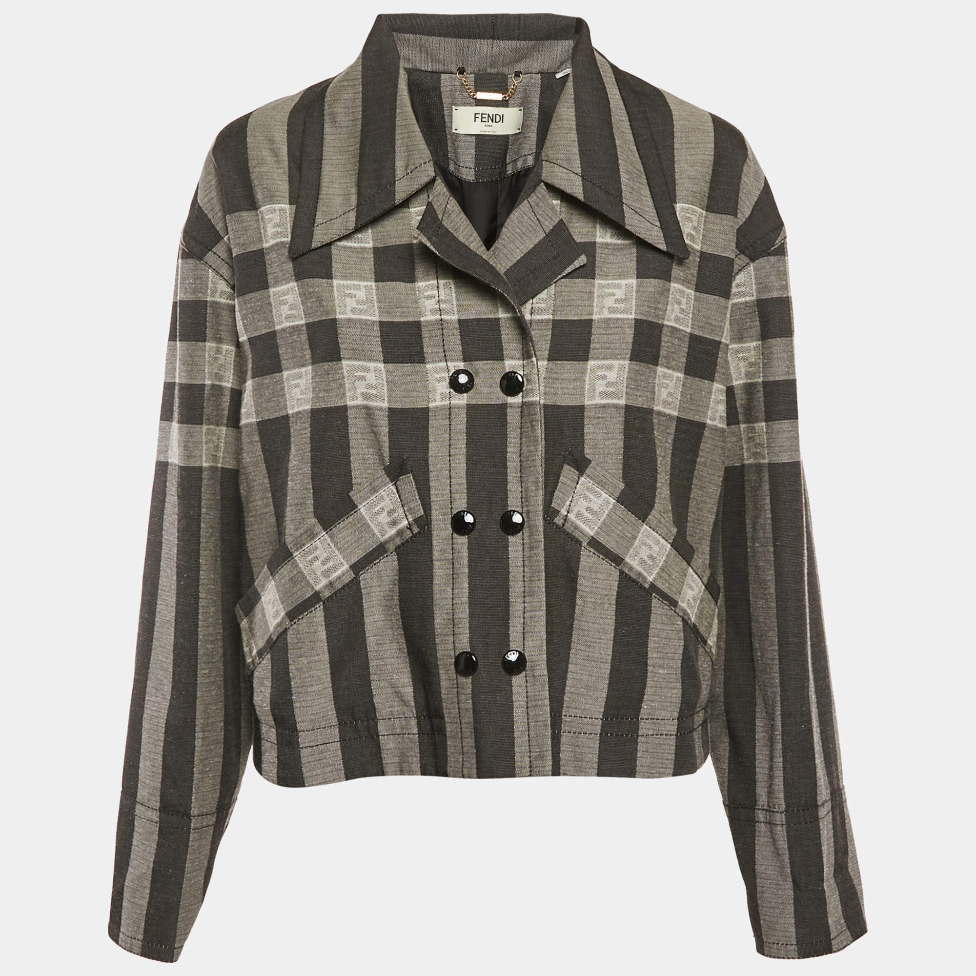 Fendi Grey Stripe FF Zucca Jacquard Cotton Blend Jacket S