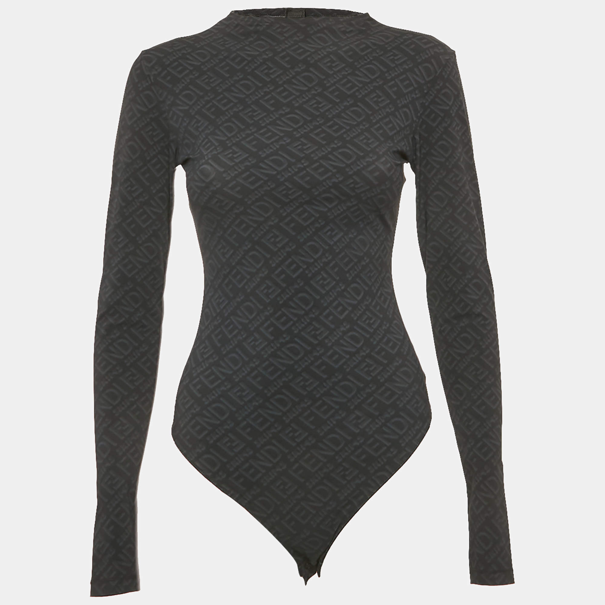 Pre Owned بودي سوت فنْدي وسكيمز جيرسي أسود بشعار الماركة مقاس متوسط