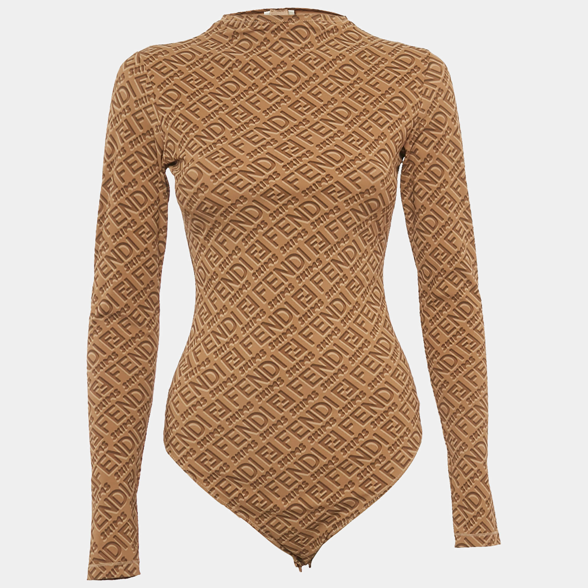 مملوكة مسبقًا Fendi x Skims Brown Monogram Jersey Bodysuit M