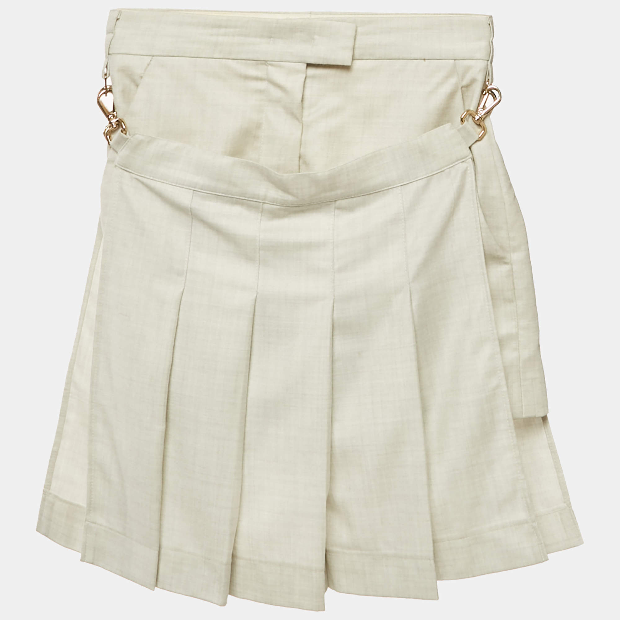 Pre Owned Fendi Grey Wool Pleated Layered Shorts S