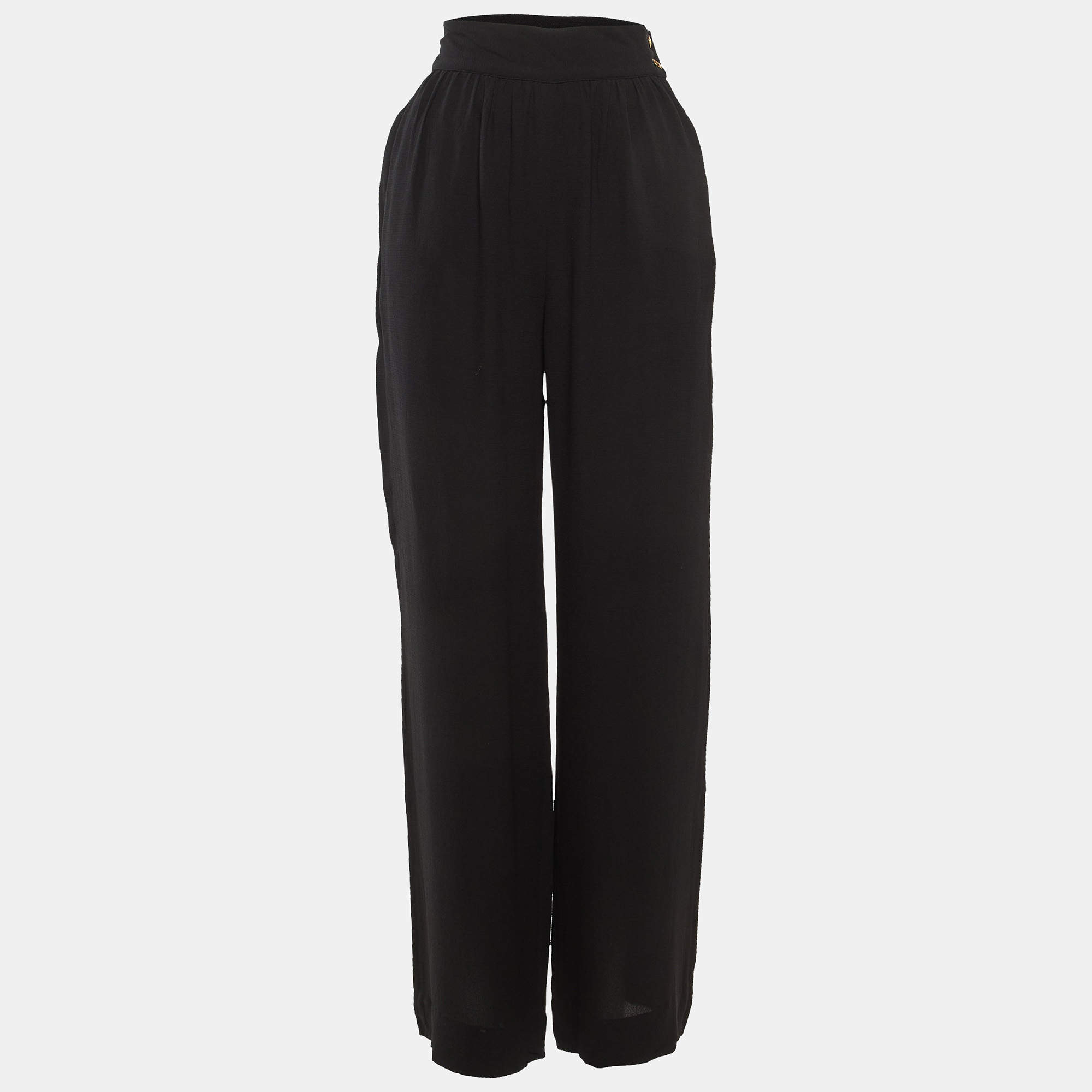 Pre Owned Fendi Black Silk Crepe Wide Leg Trousers S