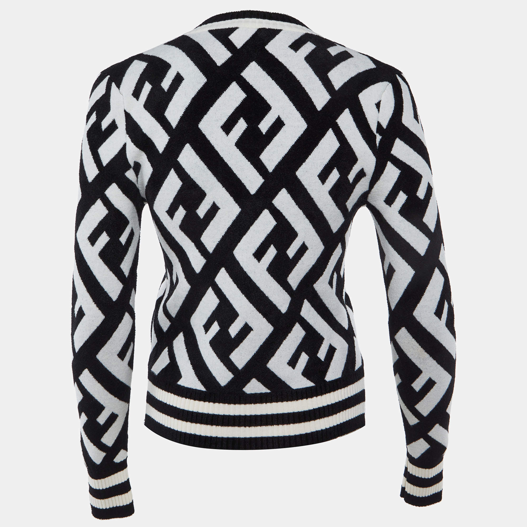 Fendi Monochrome FF Jacquard Knit V-Neck Pullover XS Fendi TLC US