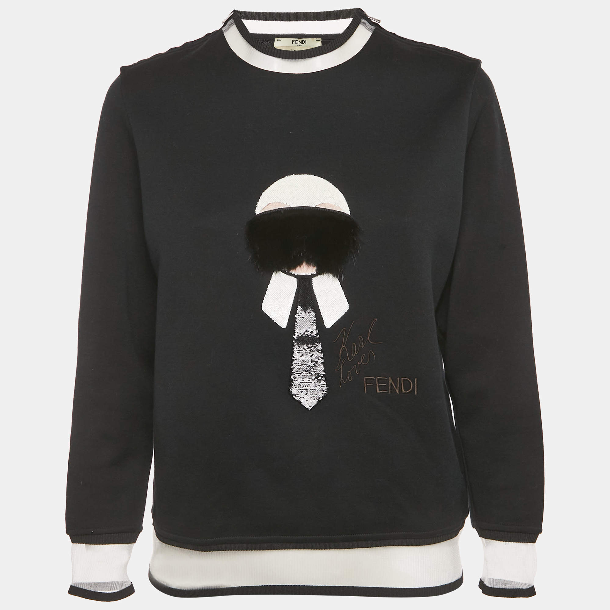 Pre Owned Fendi Black Karl Loves Fendi Cotton Knit Sweatshirt XS