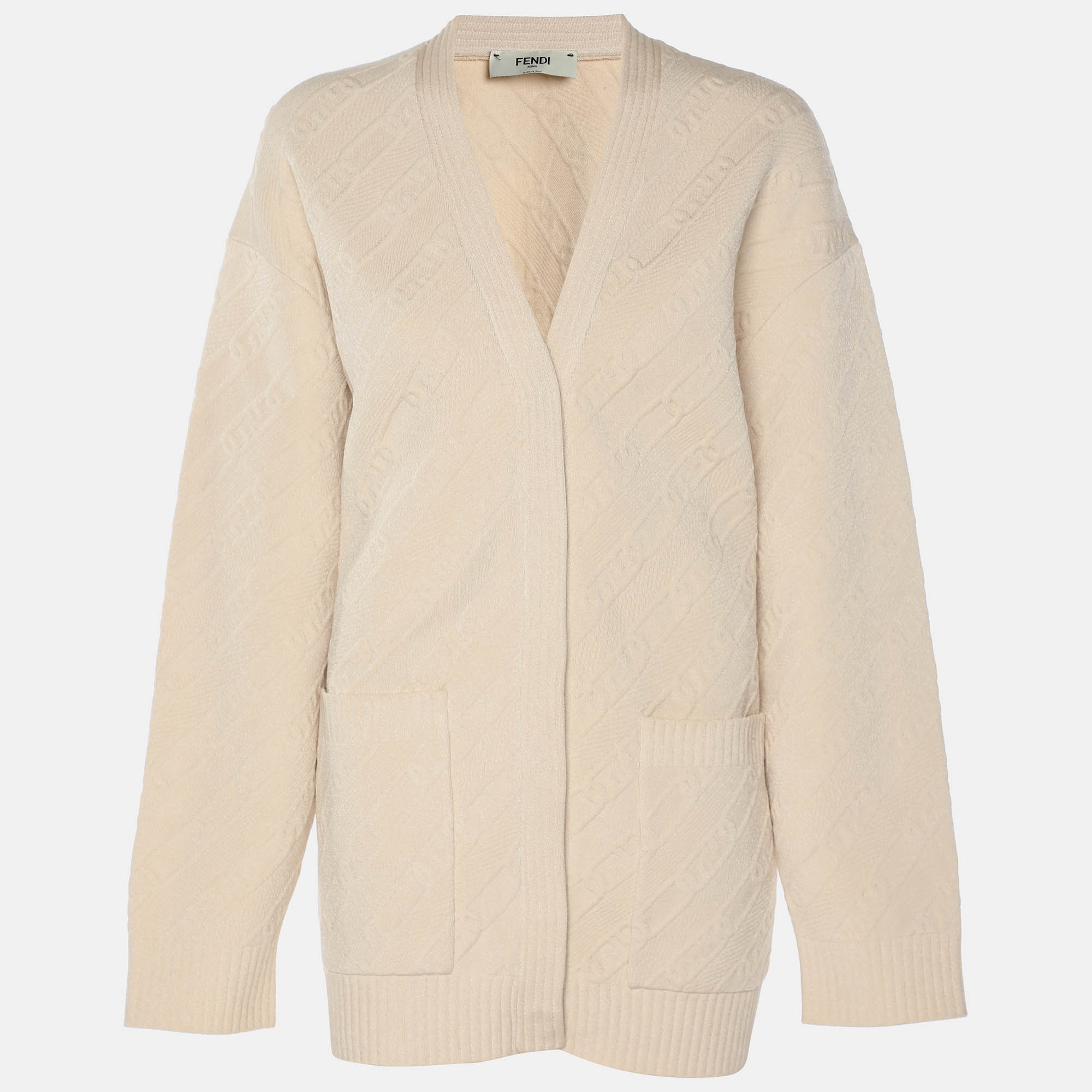 Pre Owned Fendi Beige Knit Button Front Sweater S