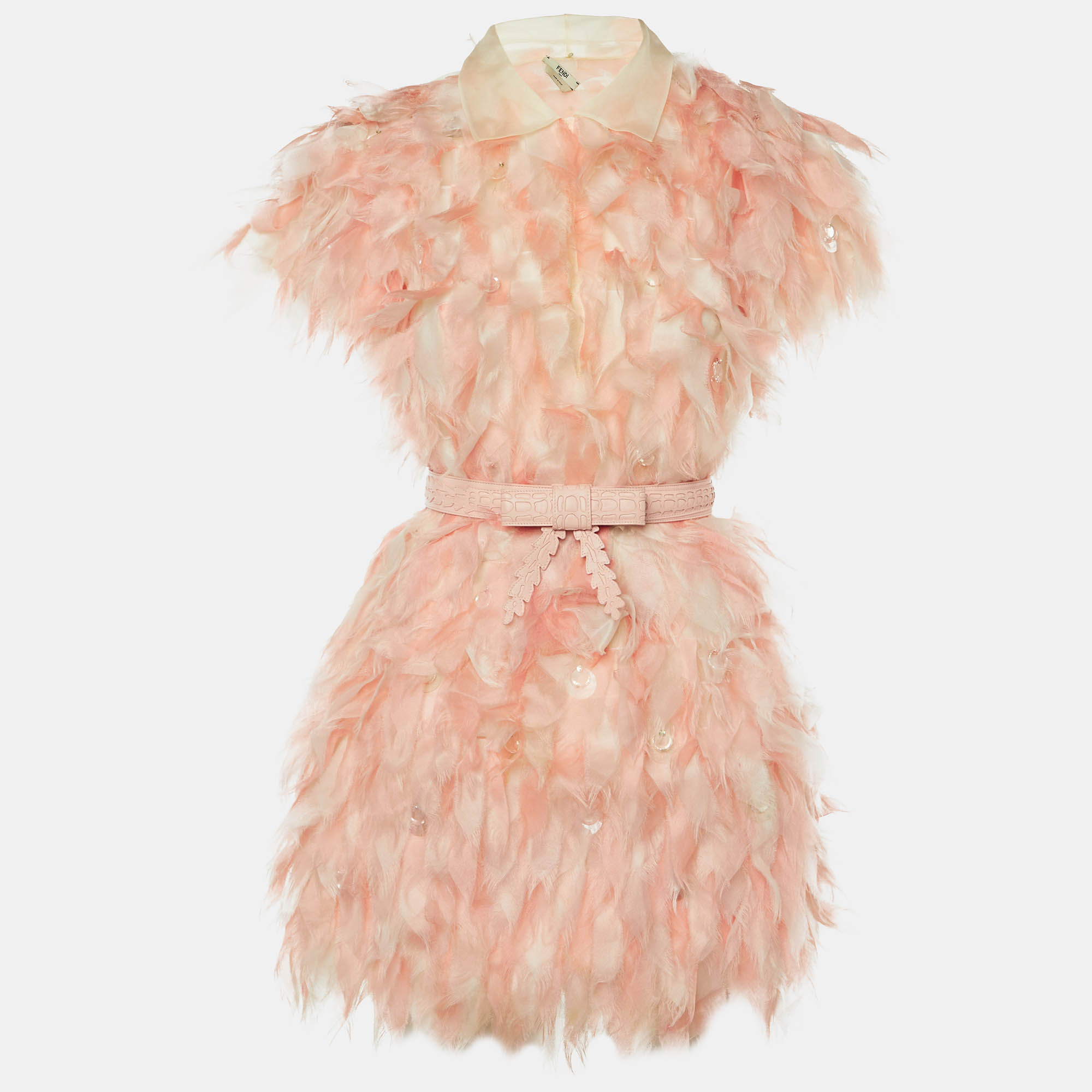 Pre Owned Fendi Peach Silk Embellished Cocktail Dress S