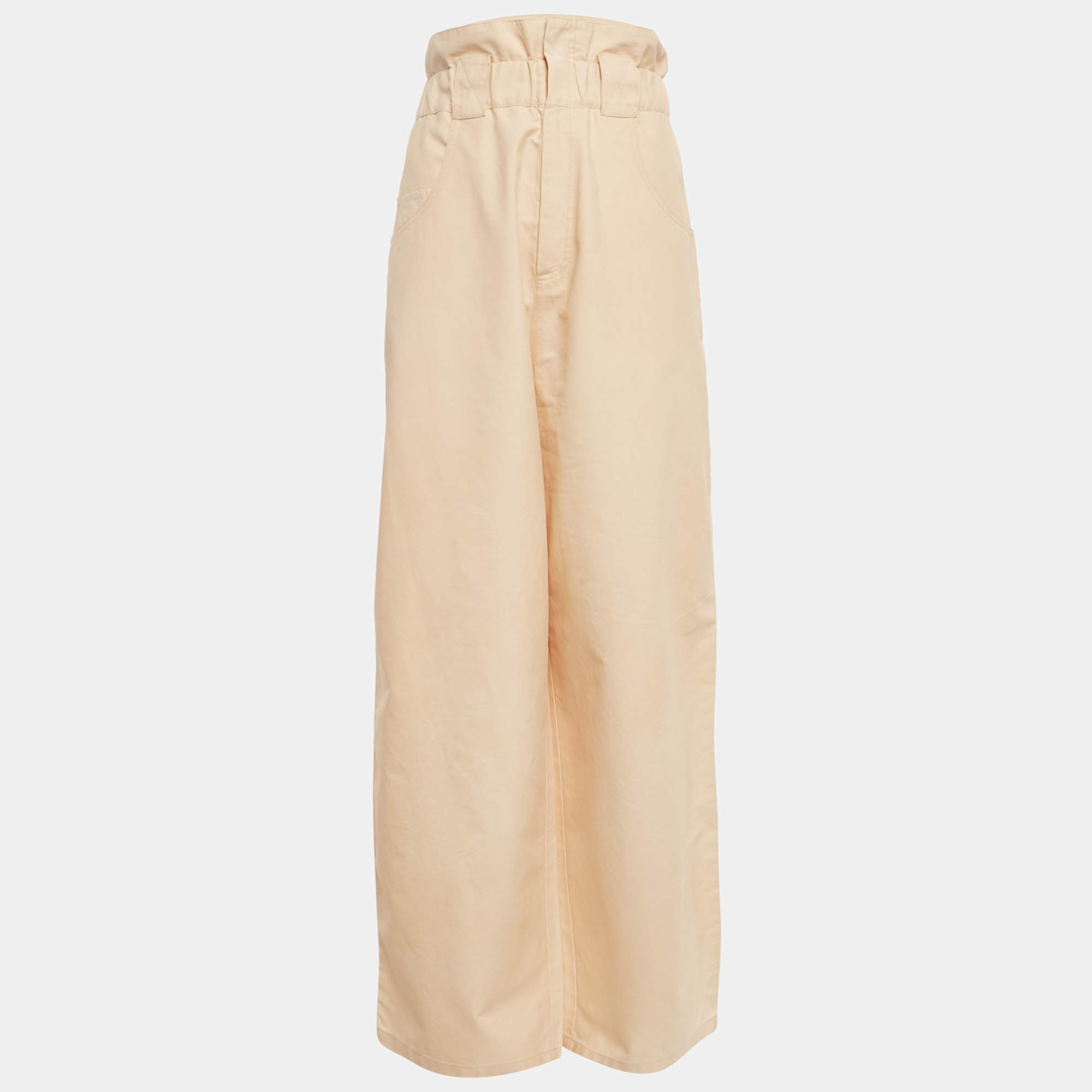 مملوكة مسبقًا بنطلون فنّدي واسع الساق قطني بيج مقاس متوسط - ميديم