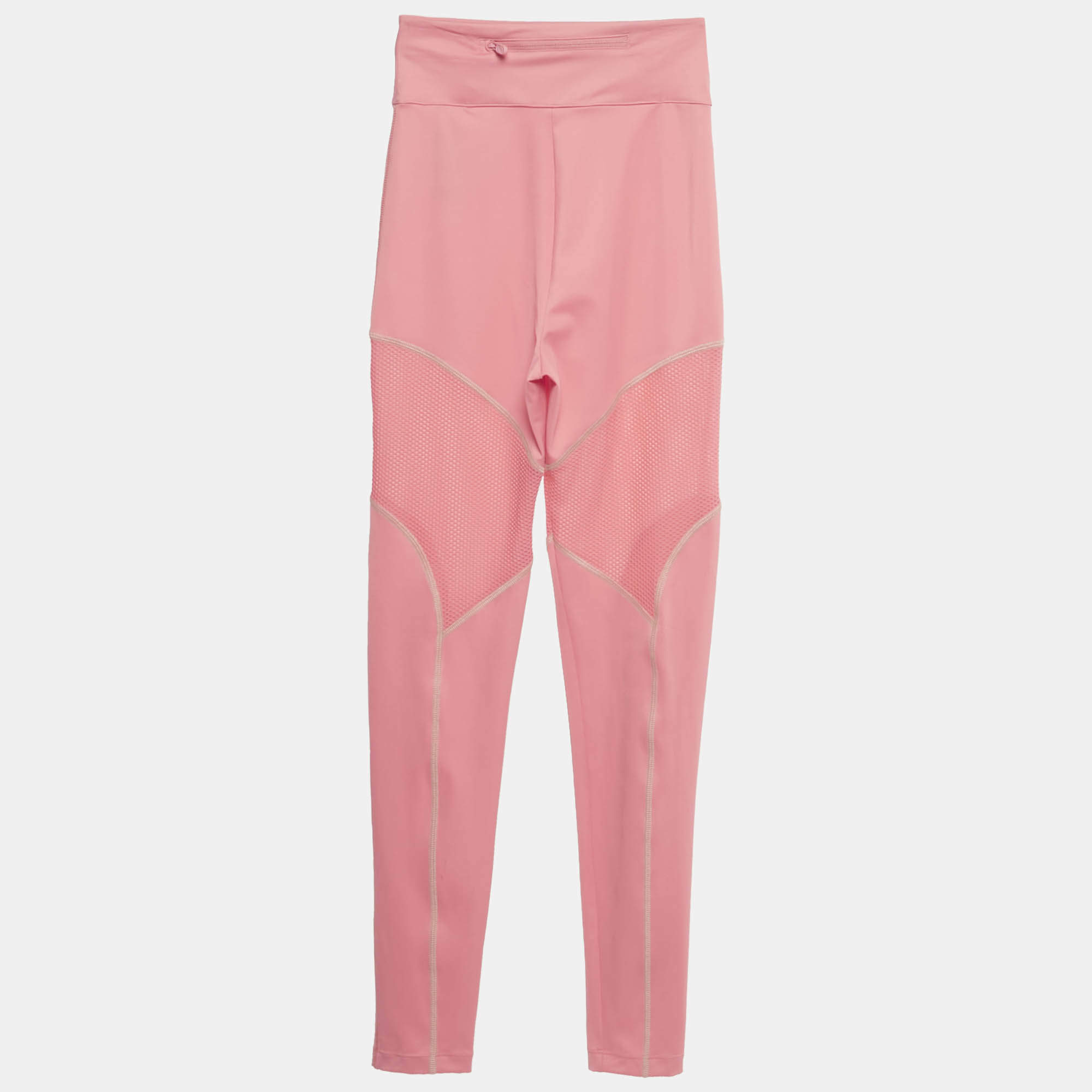 Pre Owned Fendi Pink Mesh Trim Jersey Active Leggings XS