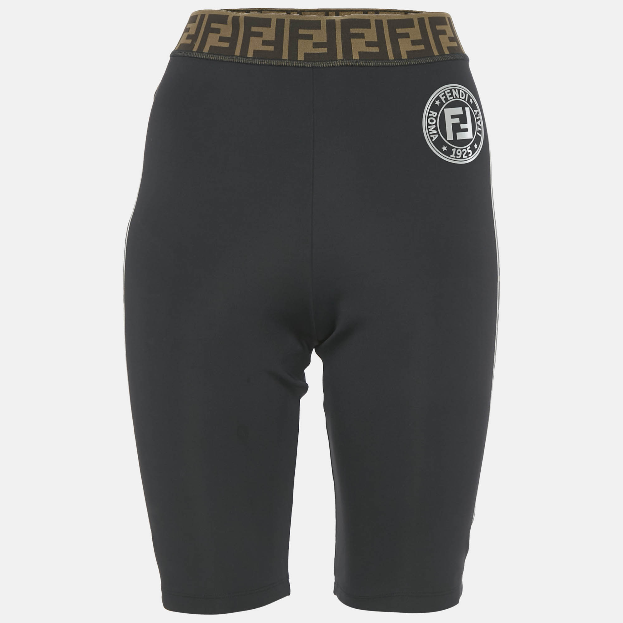 Pre Owned Fendi Black Synthetic Logo Band Cycling Shorts M 