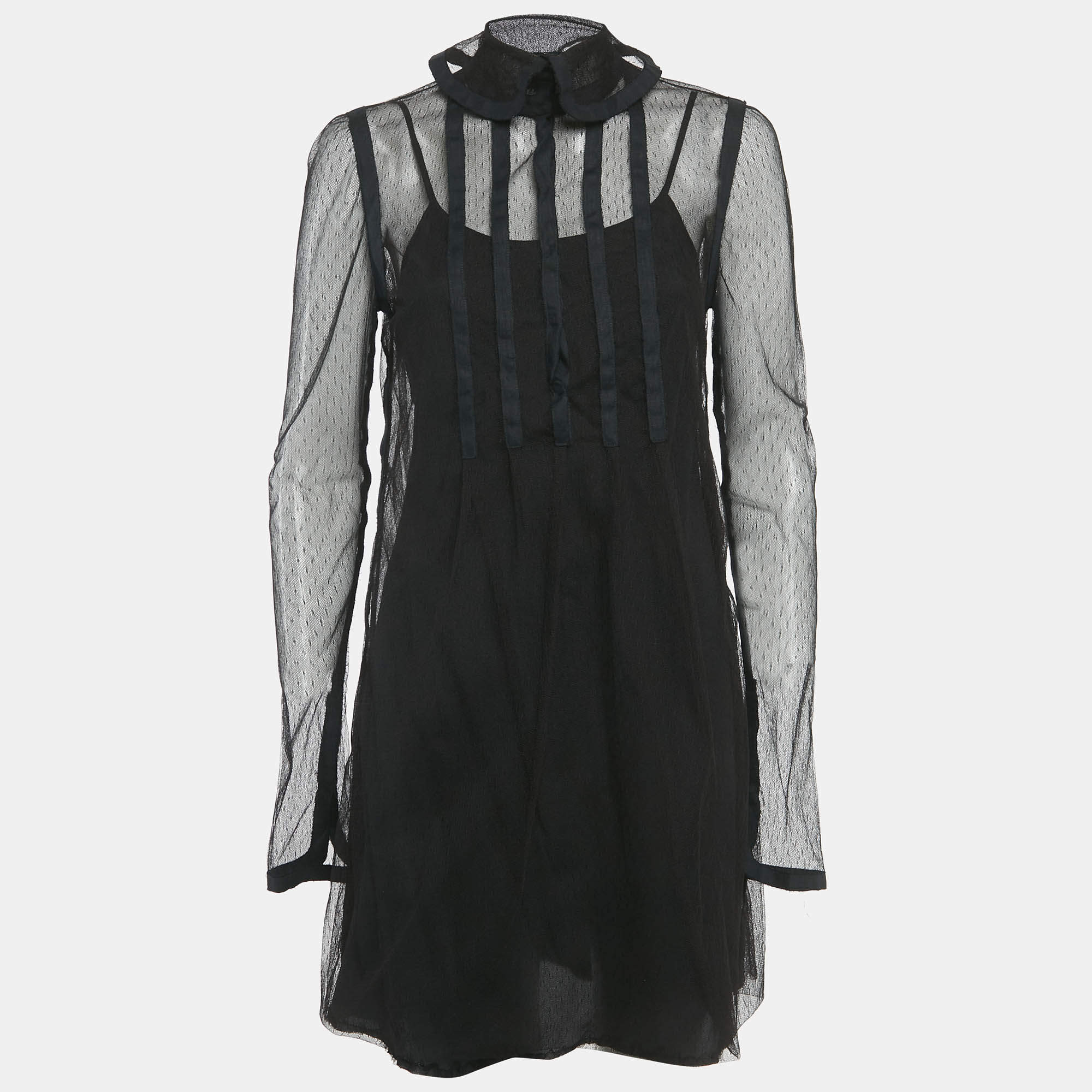 Pre Owned Fendi Black Mesh Mini Dress M