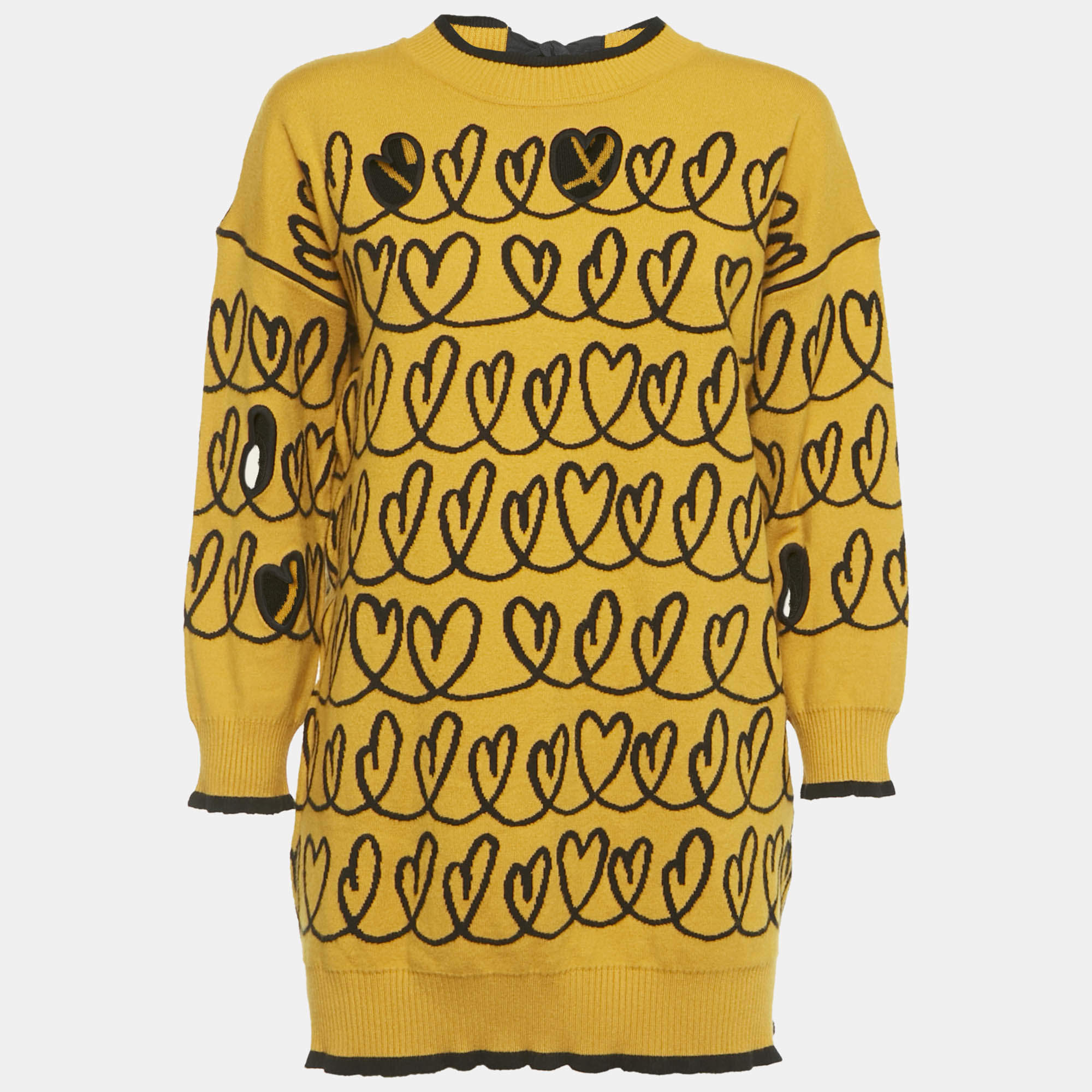Pre Owned Fendi Yellow Heart Cut-Out Knit Pullover L