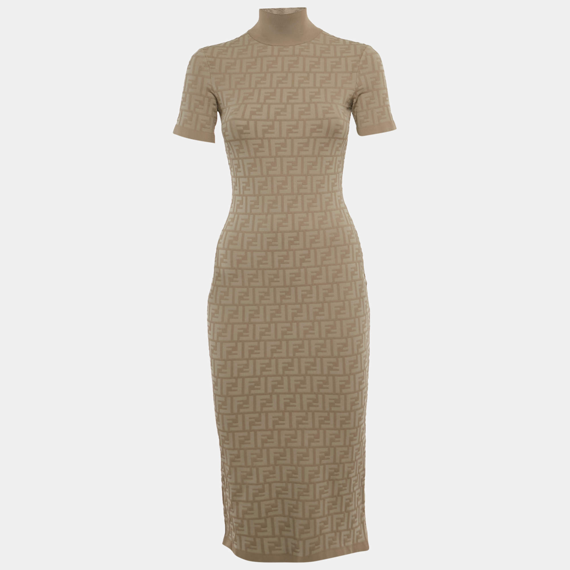 مملوكة مسبقًا Fendi Brown Monogram Knit Midi Dress S