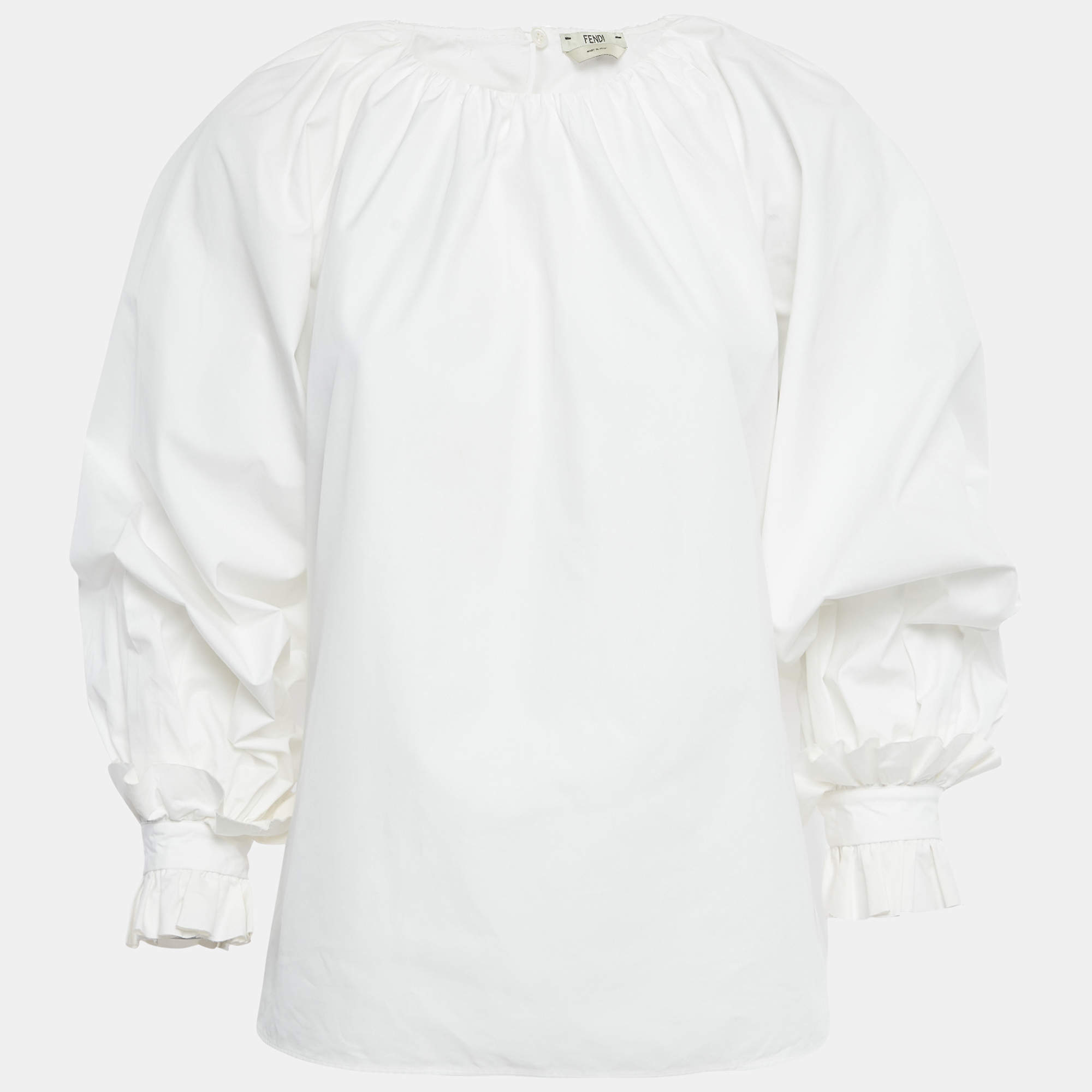 Pre Owned Fendi White Cotton Long Sleeve Blouse M