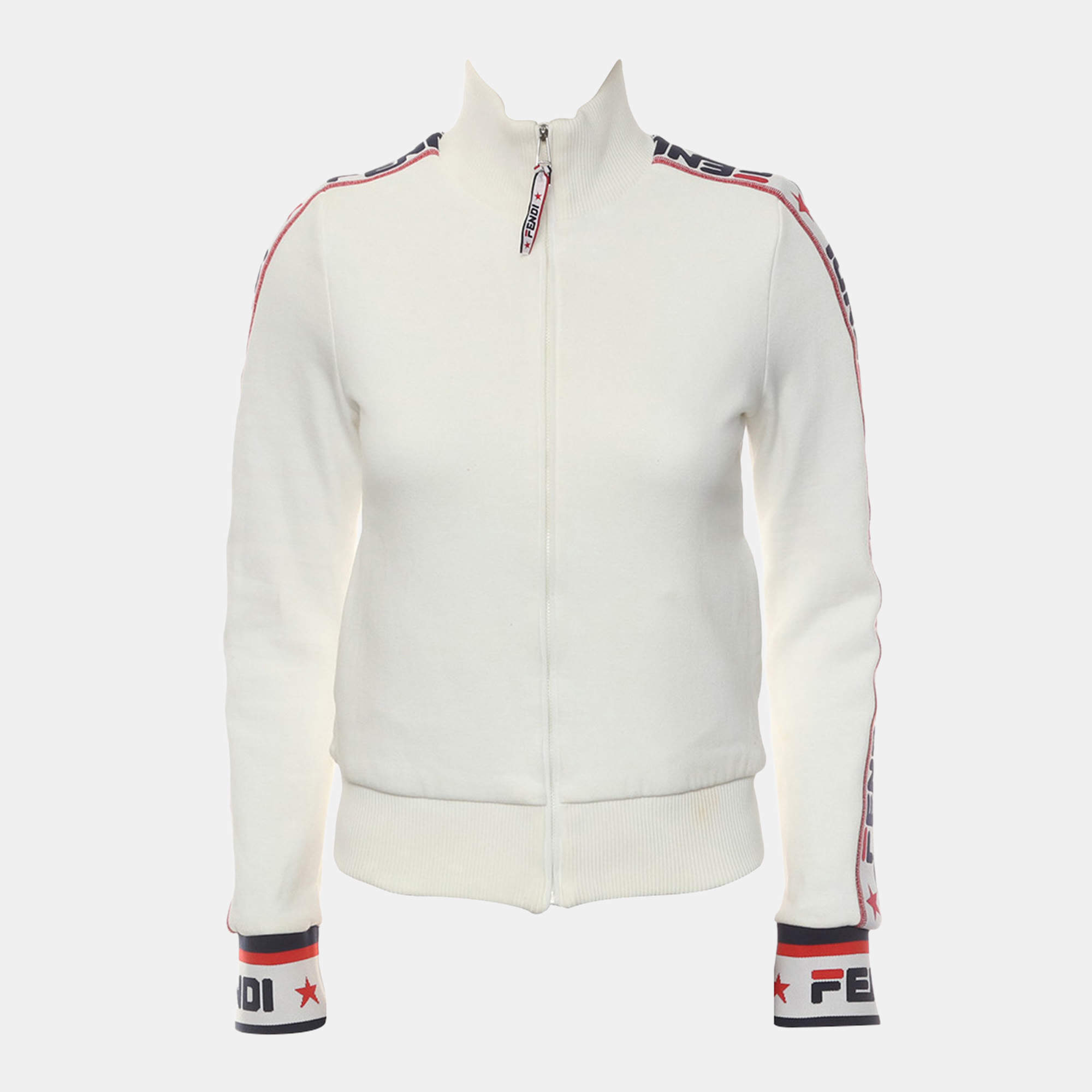 Pre Owned Fendi Logo Ribbon Trim Zip-Up Jacket