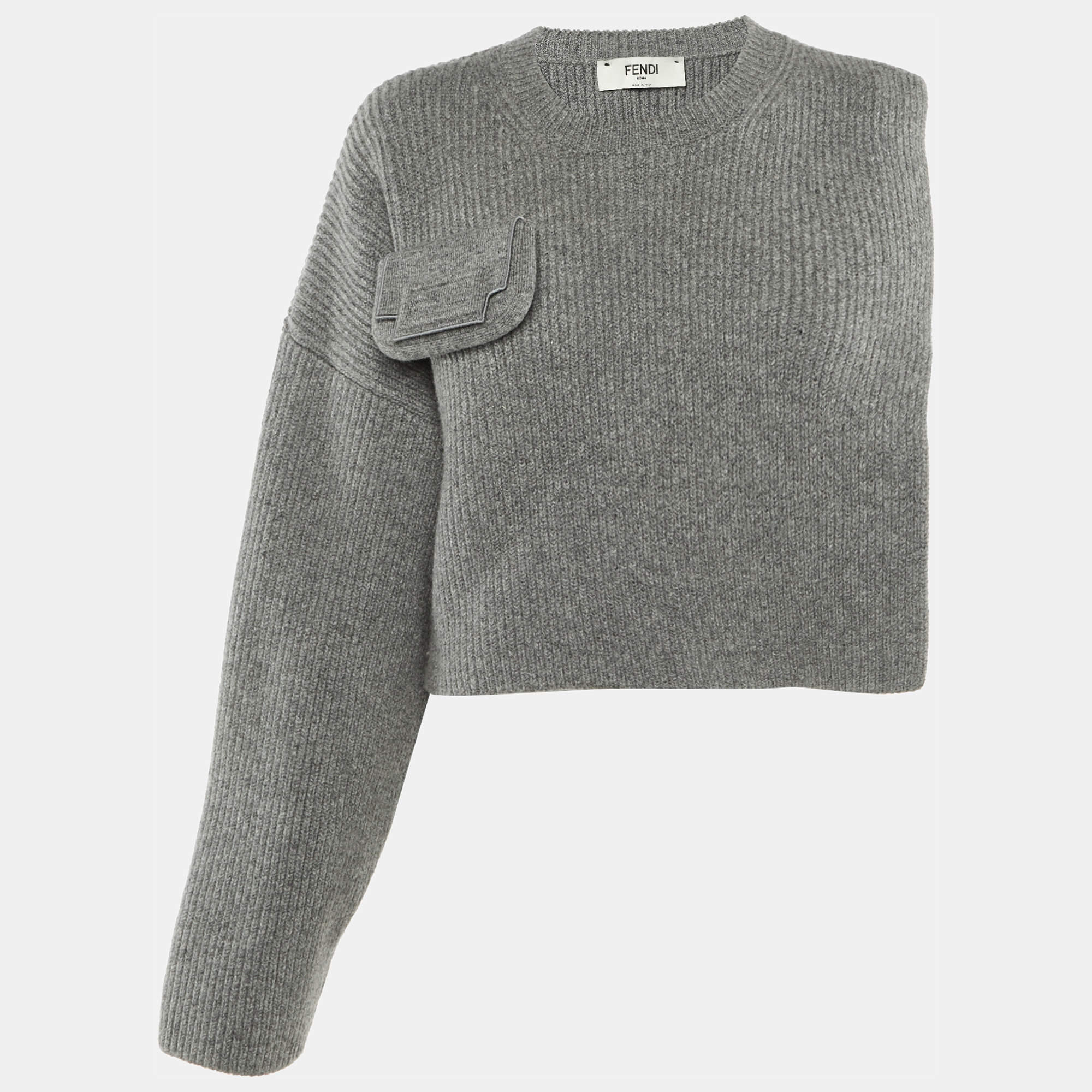 Pre Owned Fendi Grey Wool Overlay Jumper S/M 