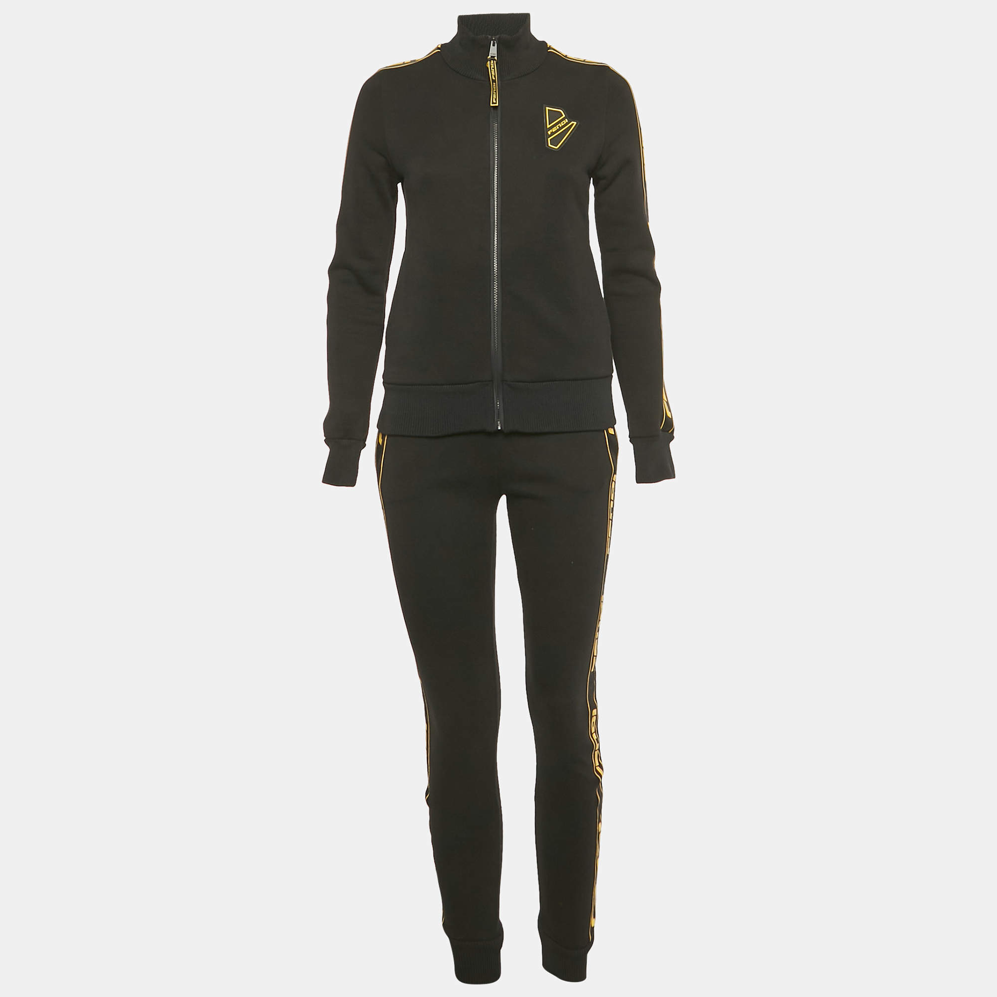 Pre Owned Fendi Black Logo Applique Cotton Tracksuit S