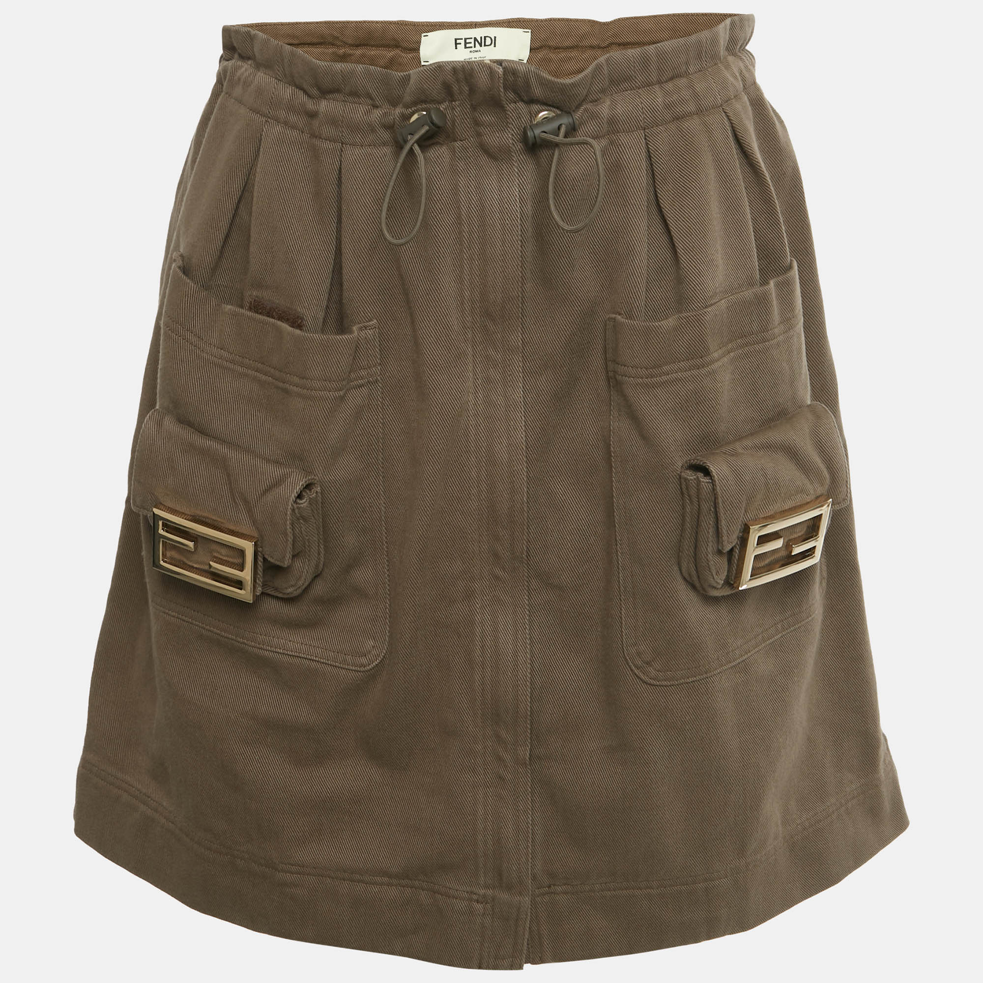 Pre Owned Fendi Brown Denim Pocket Detail Mini Skirt M