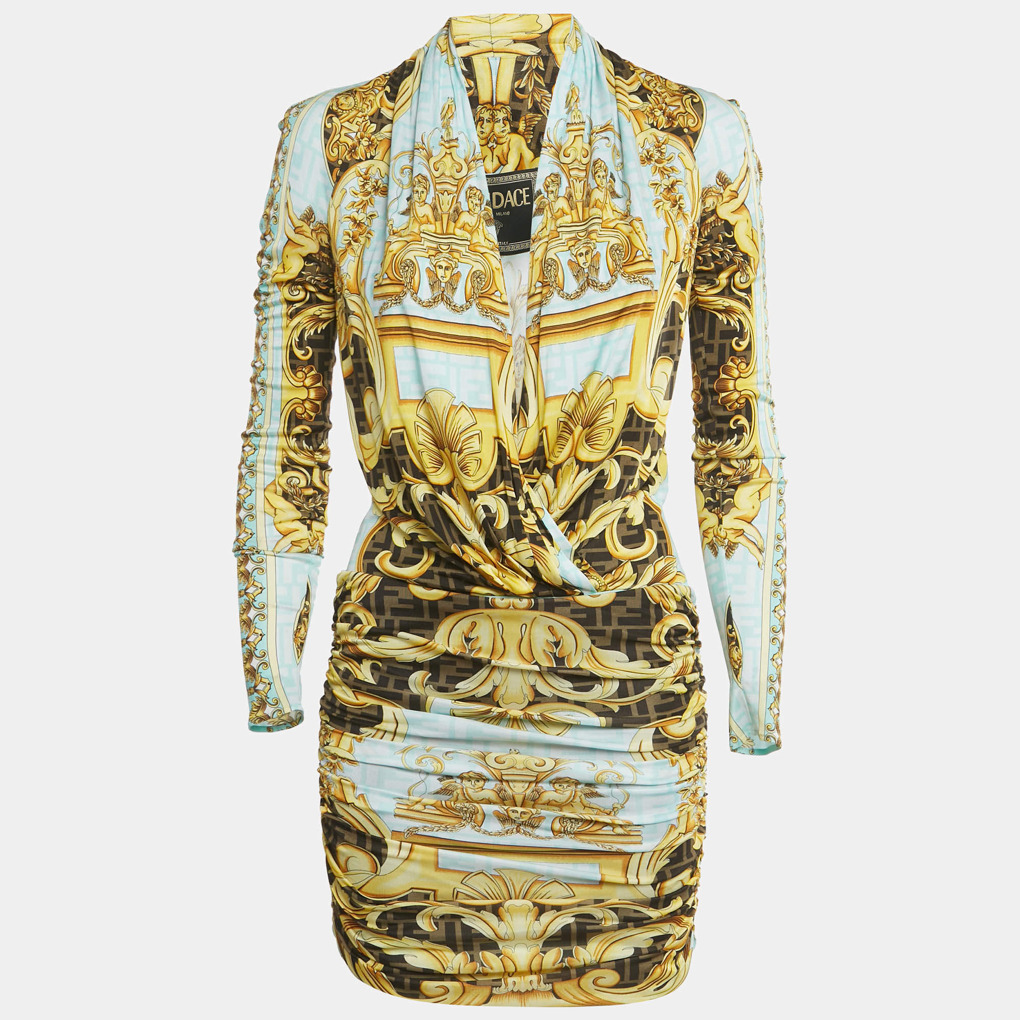 Pre Owned Fendace Multicolor Baroque Print Jersey Bodysuit & Skirt Set M/S