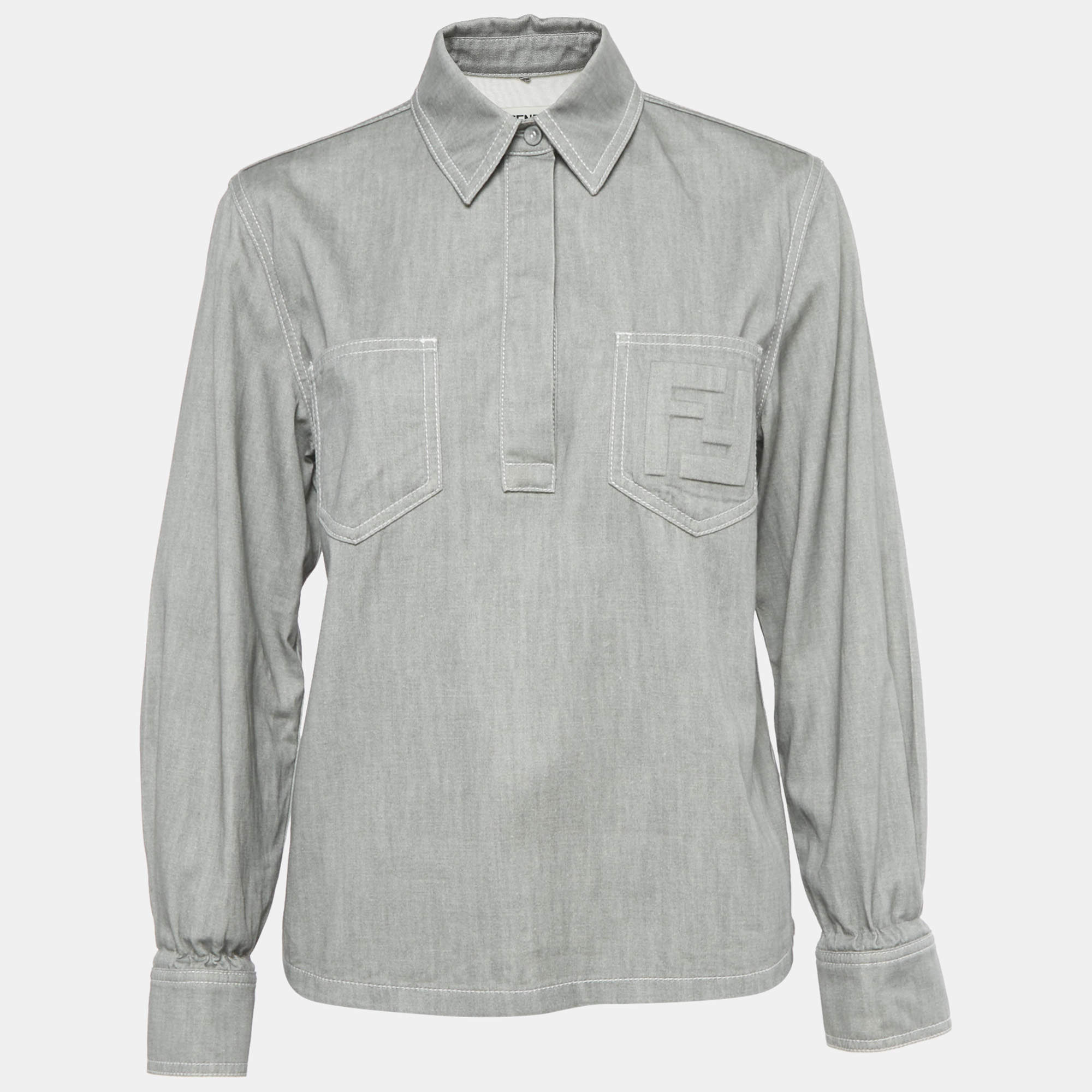 Pre Owned Fendi Grey FF Embossed Chambray Tunic XS