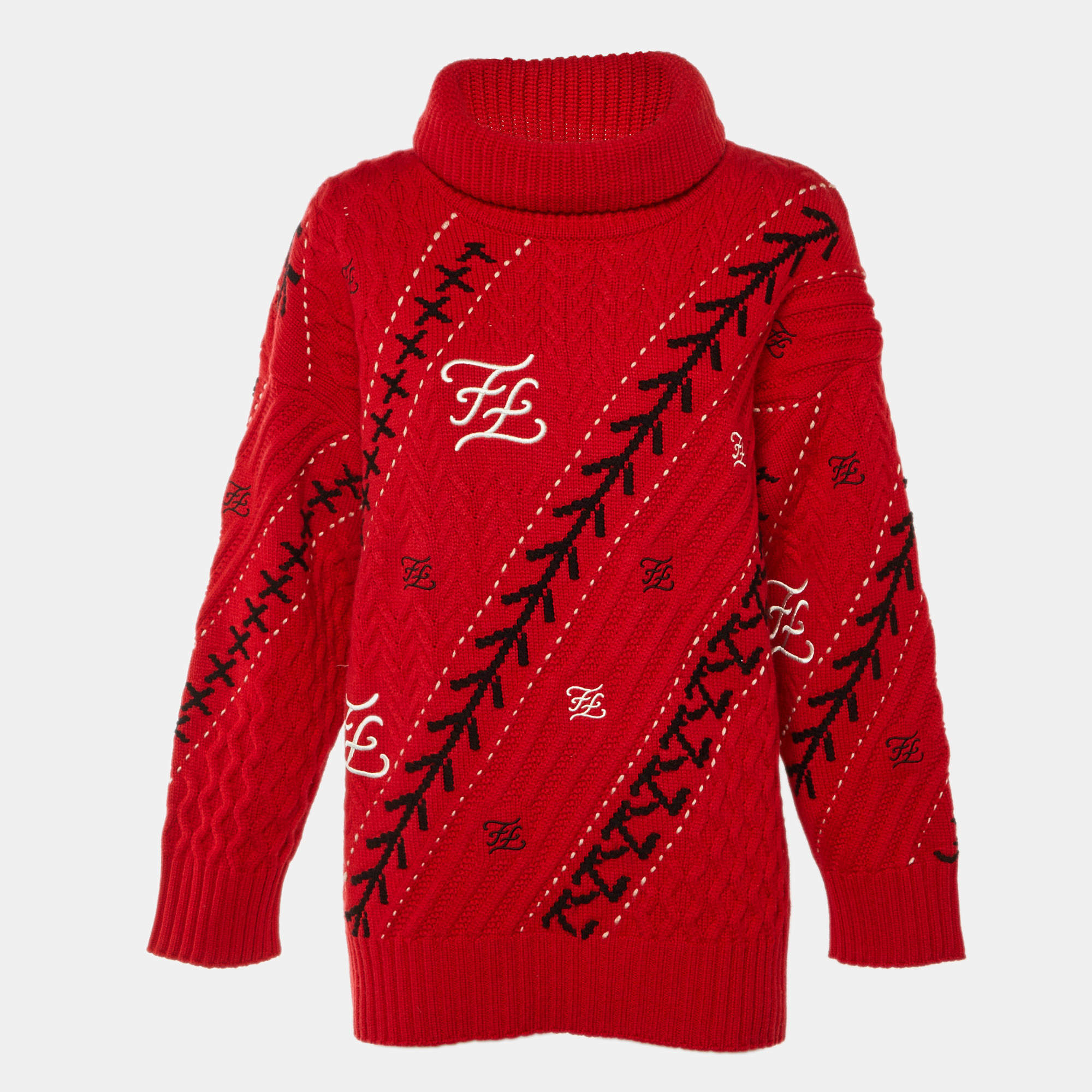 Pre Owned Fendi Red FF Embroidered Wool & Cashmere Sweater S