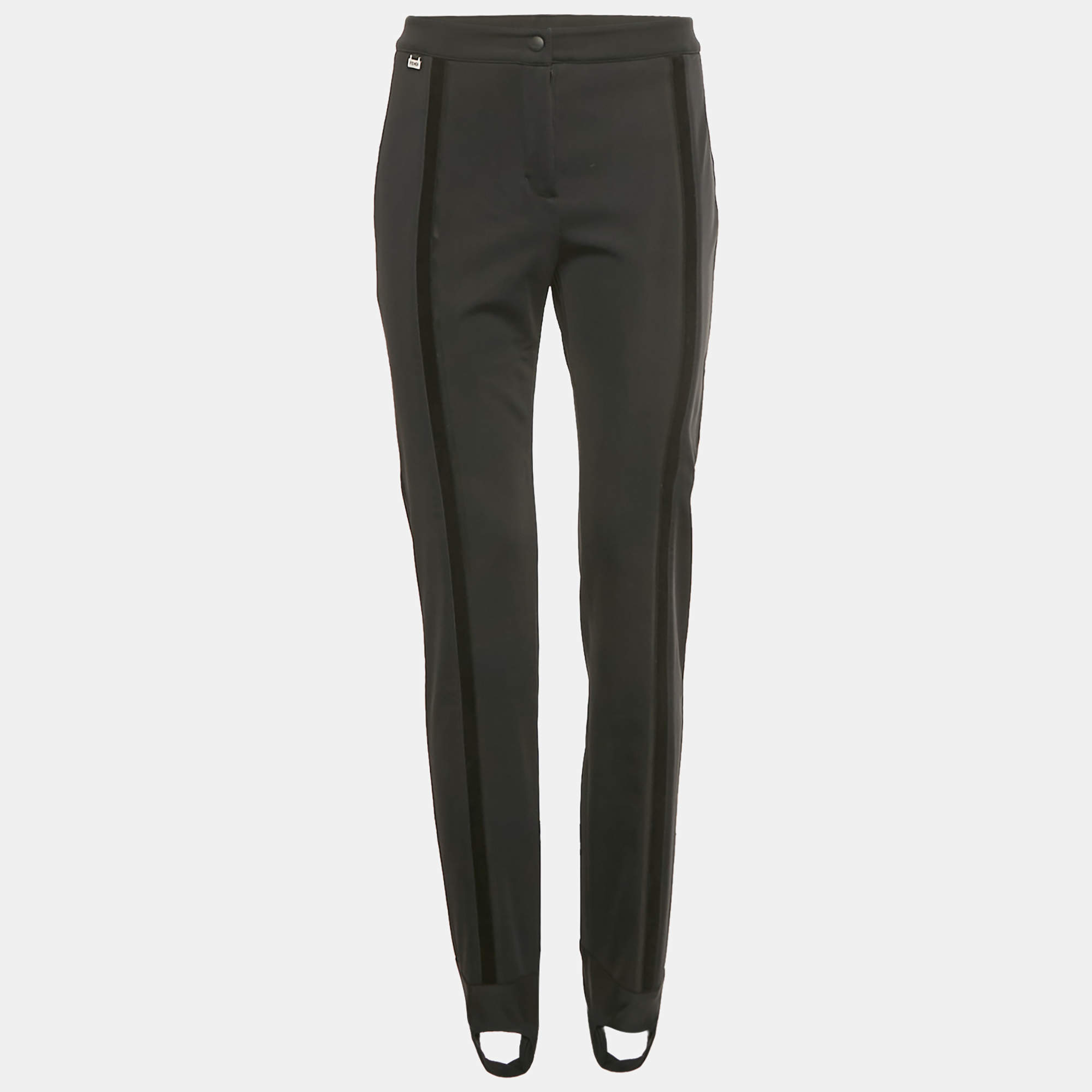 مملوكة مسبقًا Fendi Black Velvet Trim Jersey Stirrup Pants S