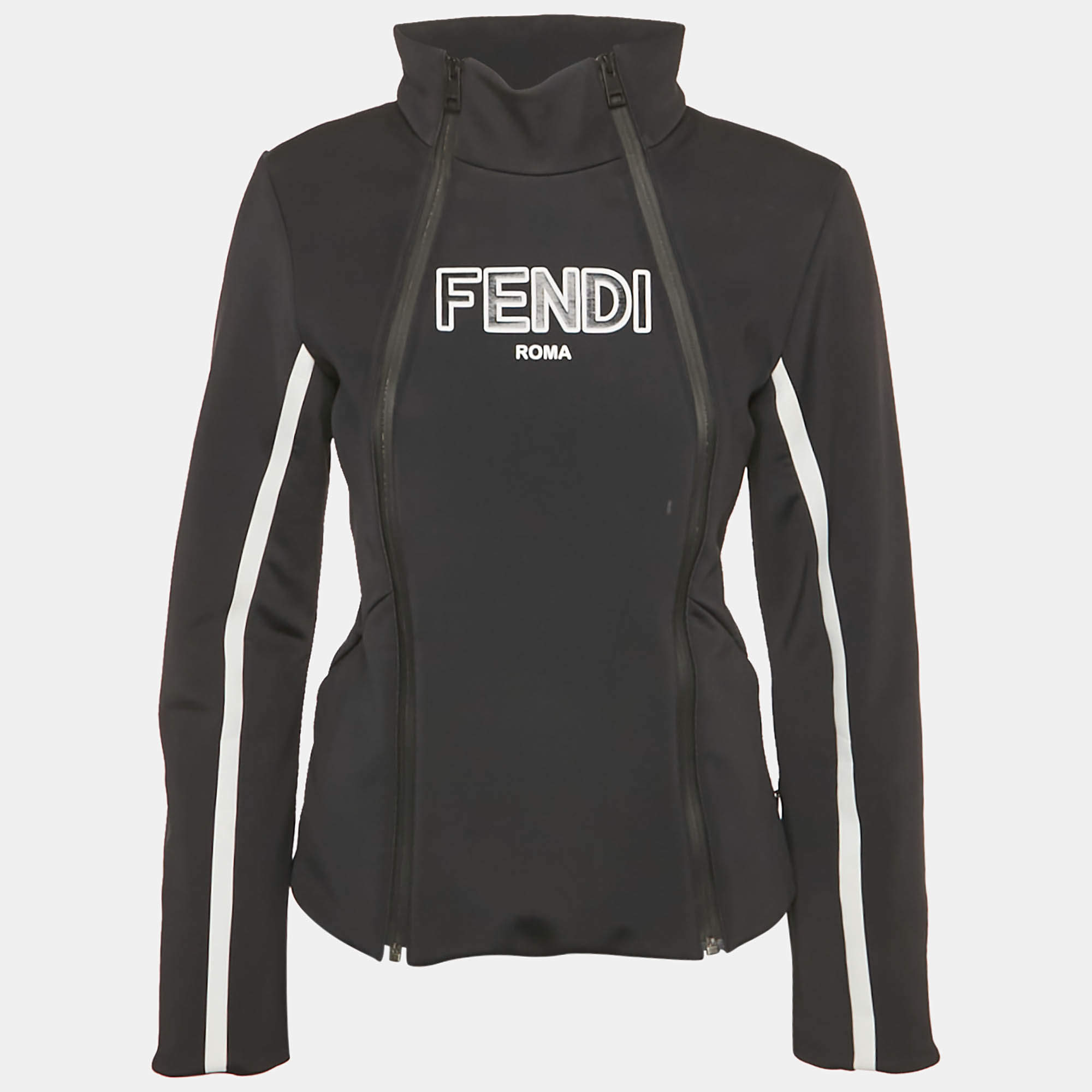 مملوكة مسبقًا جاكيت تزلج من قماش جيرسيه تقني بطبعة شعار أسود من فيندي مقاس صغير (سمول)