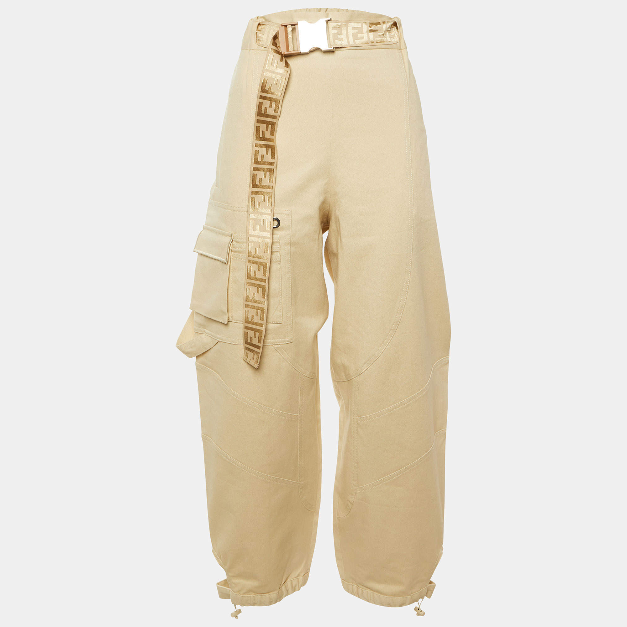 مملوكة مسبقًا Fendi Beige Cotton Belted Cargo Pants M