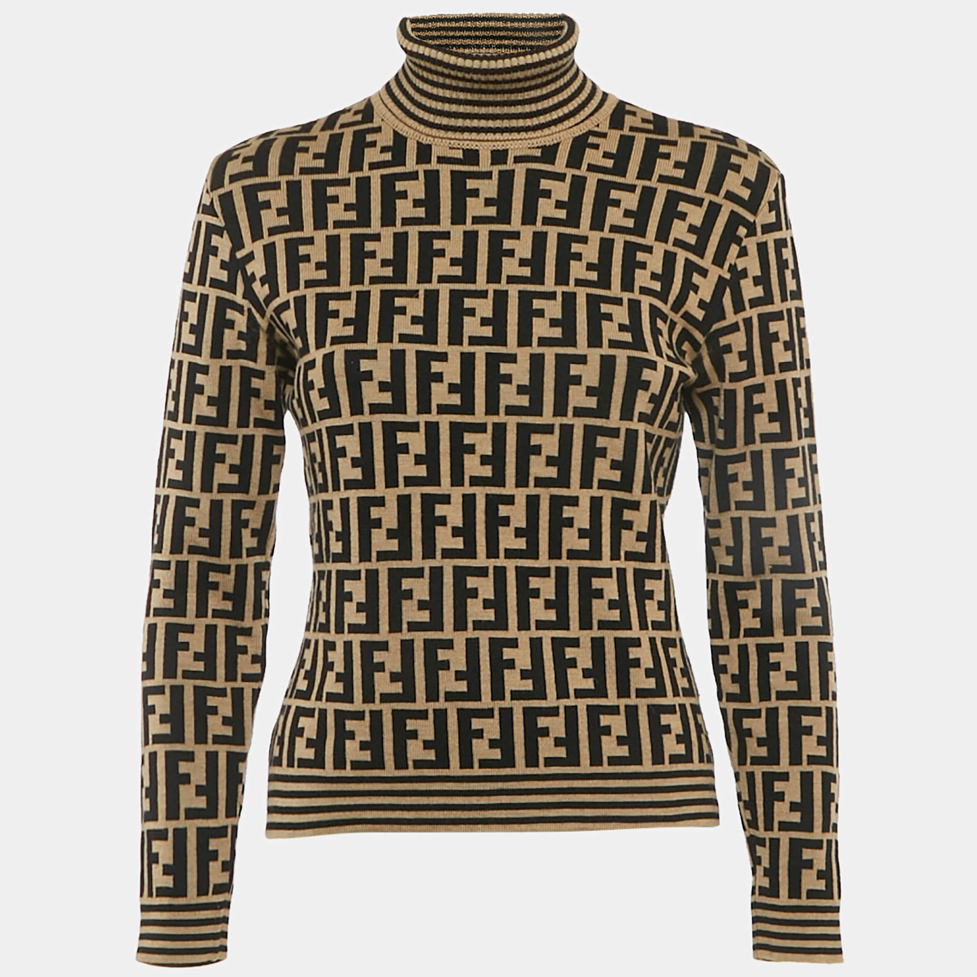 مملوكة مسبقًا Fendi Vintage Brown Zucca Wool Knit Turtle Neck Pullover M