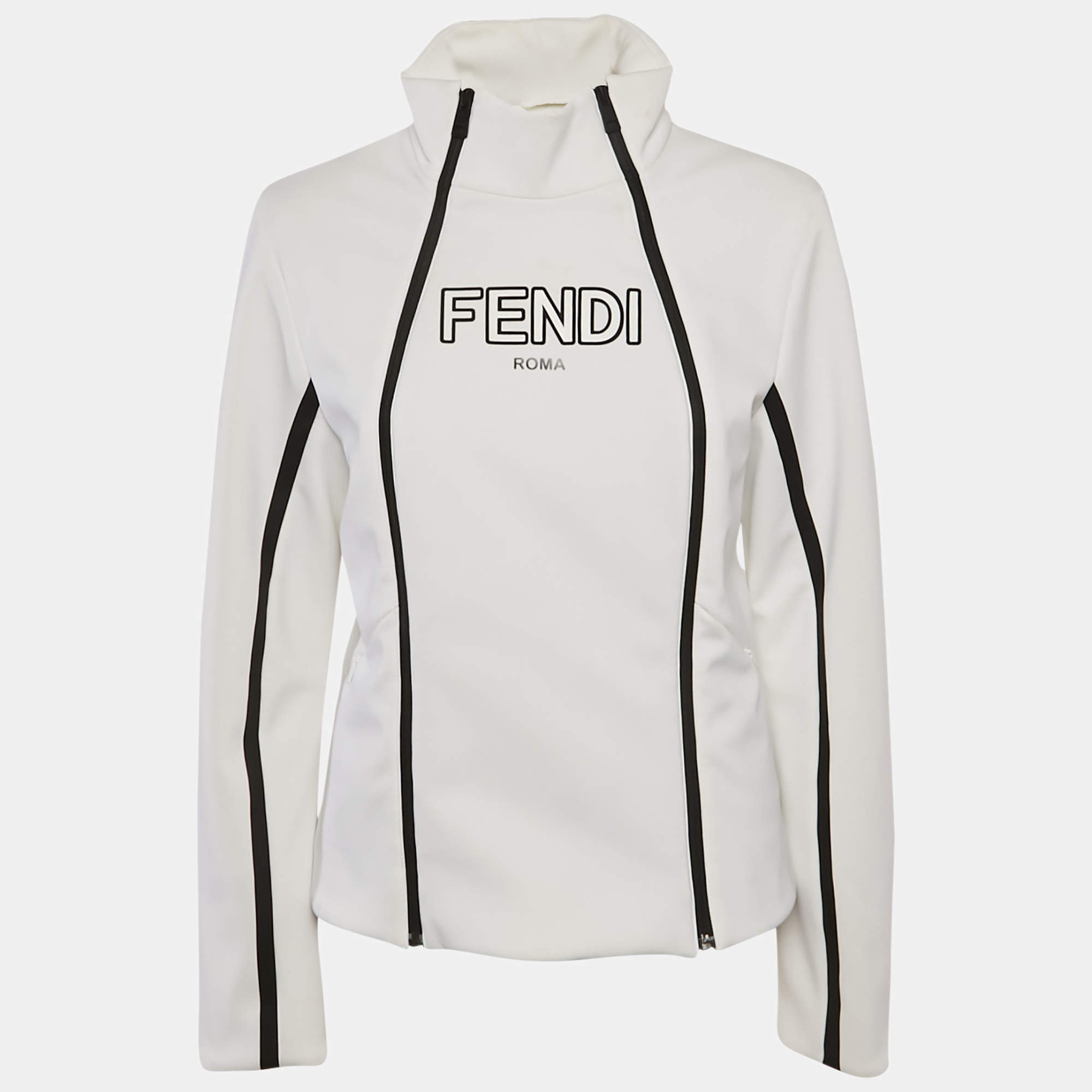 مملوكة مسبقًا Fendi White Logo Print Technical Jersey Ski Jacket M