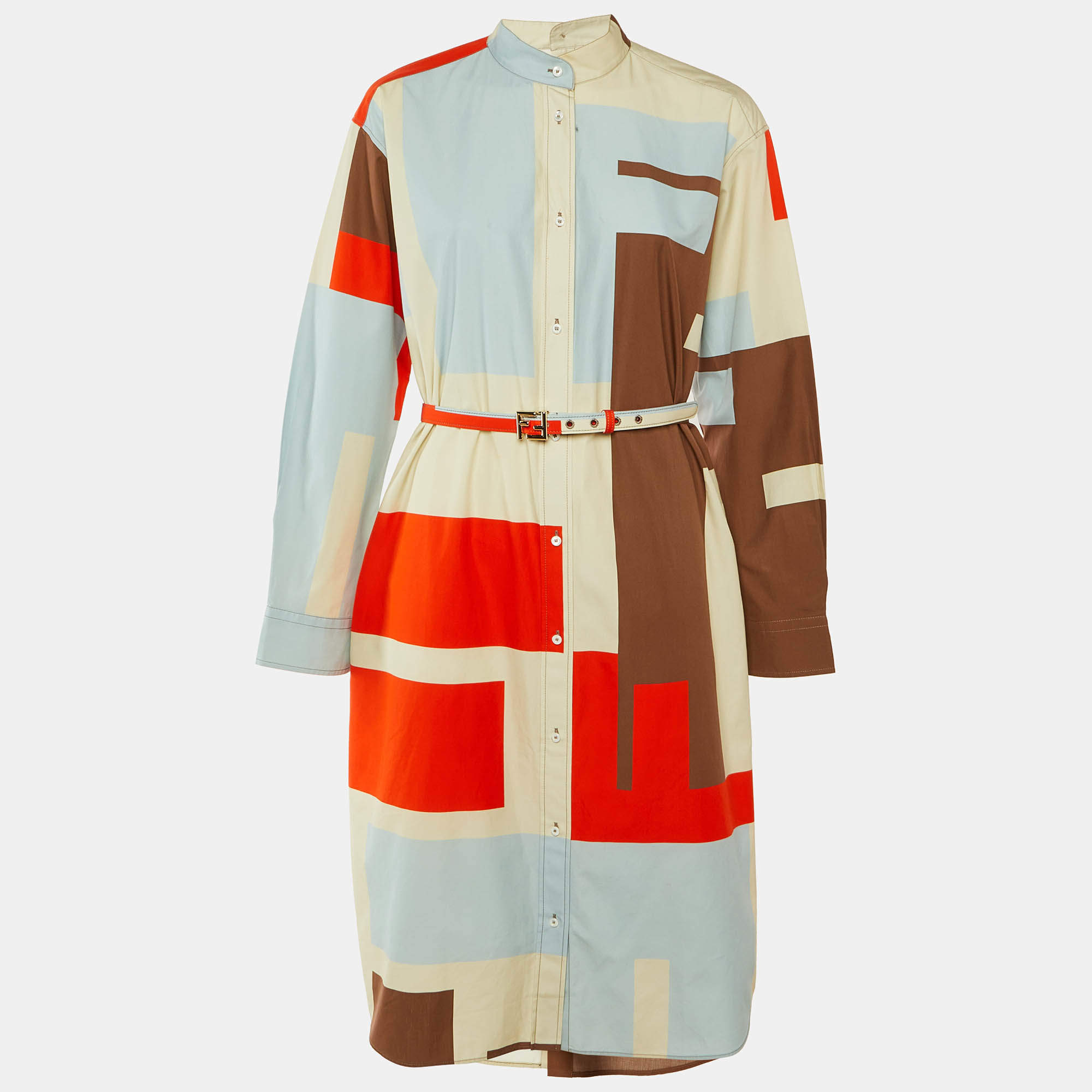 مملوكة مسبقًا فستان فندي قطن بطباعة ألغاز متعددة الألوان مقاس متوسط