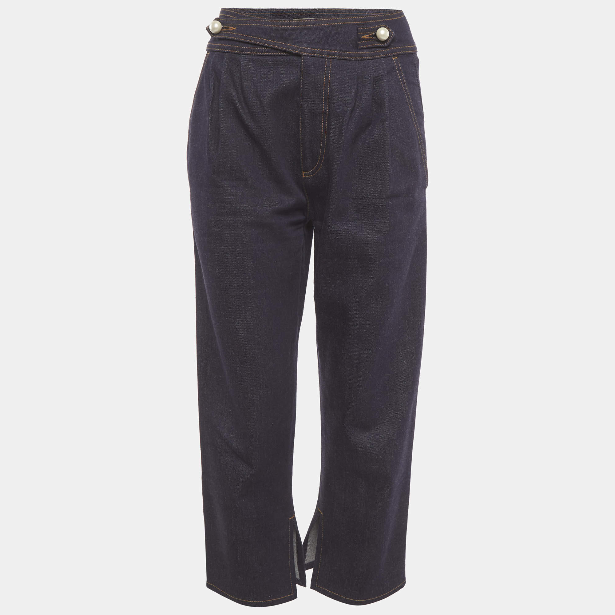 مملوكة مسبقًا Fendi Dark Blue Denim Pleated High Rise Jeans S/Waist 25"