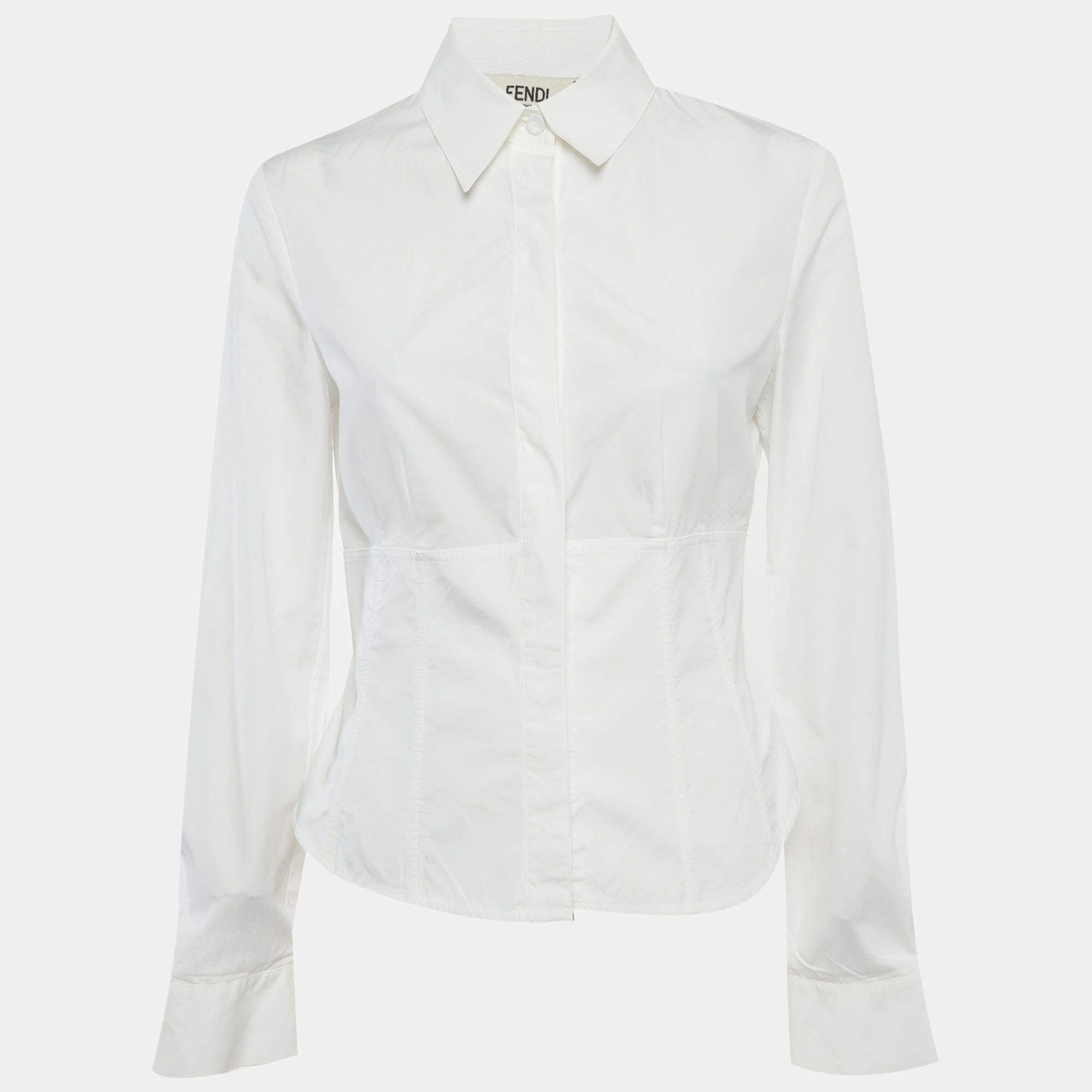 Pre Owned Fendi White Cotton Corset Shirt S