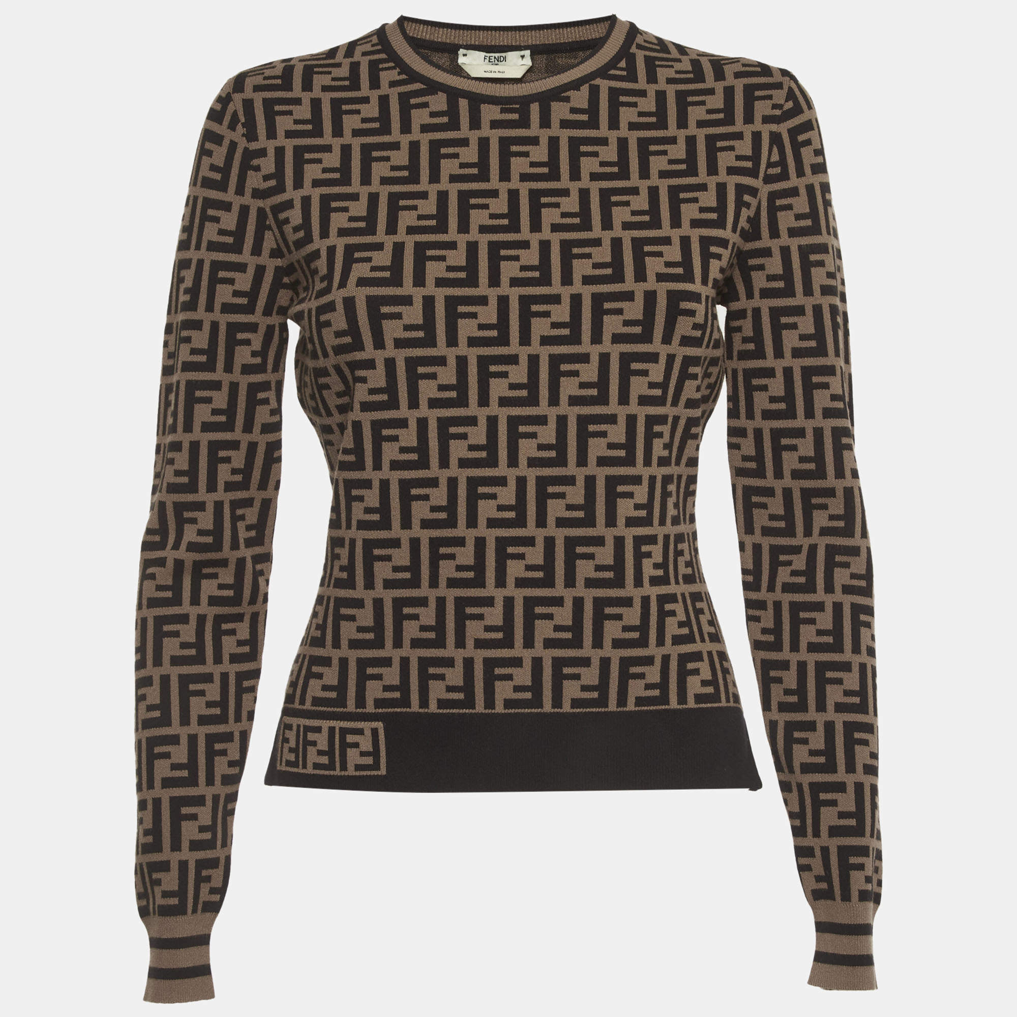 مملوكة مسبقًا Fendi Brown Zucca Stretch Knit Pullover S