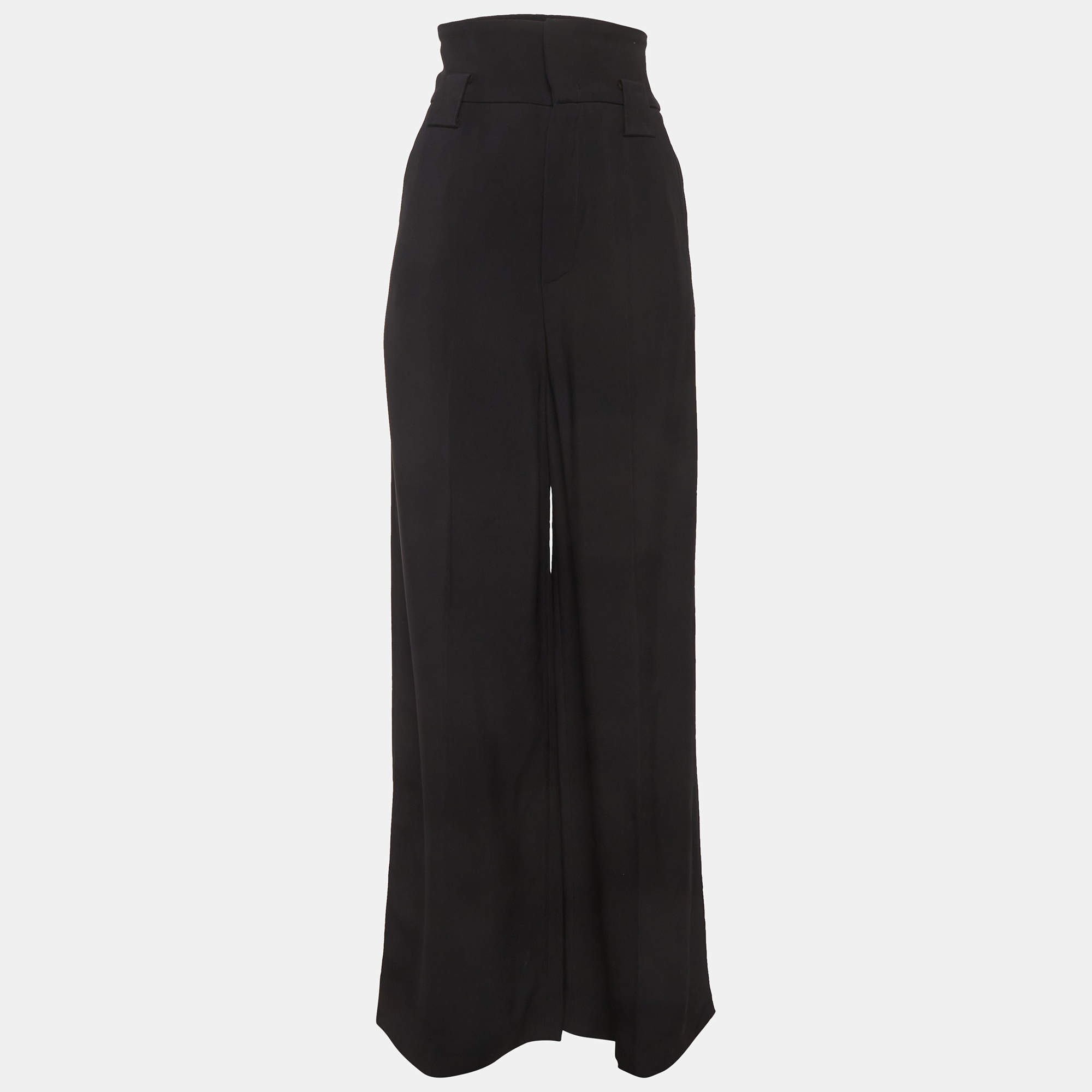 Pre Owned Fendi Black Crepe Wide Leg High Rise Trousers S
