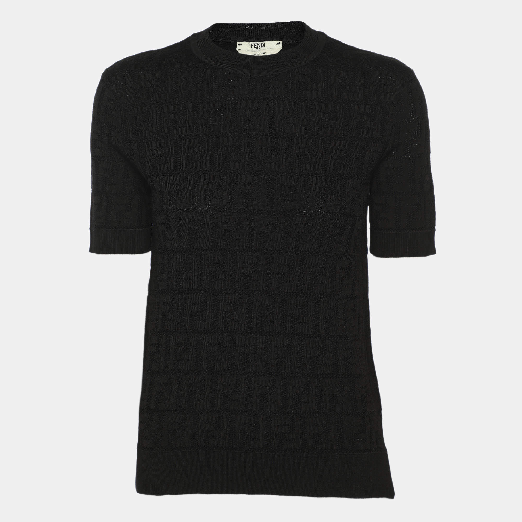 Pre Owned Fendi Black FF Knit T-Shirt S