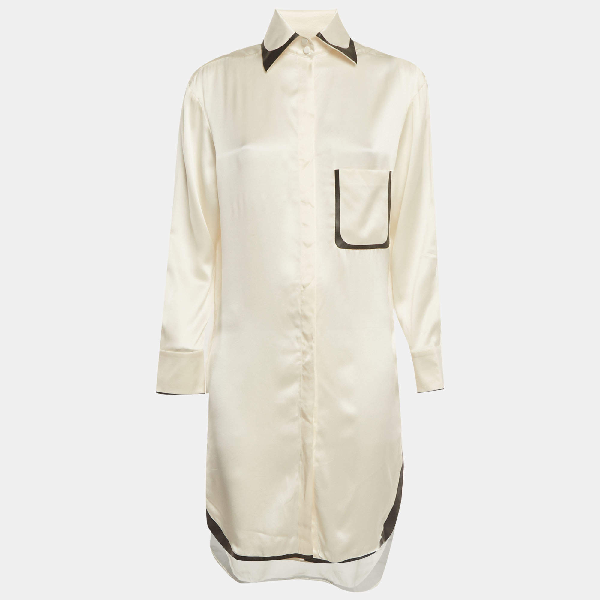 Pre Owned Fendi Cream Silk Shirt Midi Dress S