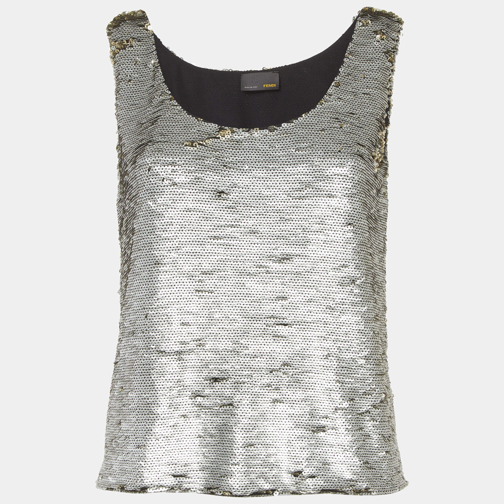 Pre Owned Fendi Silver/Gold Sequins Tank Top S