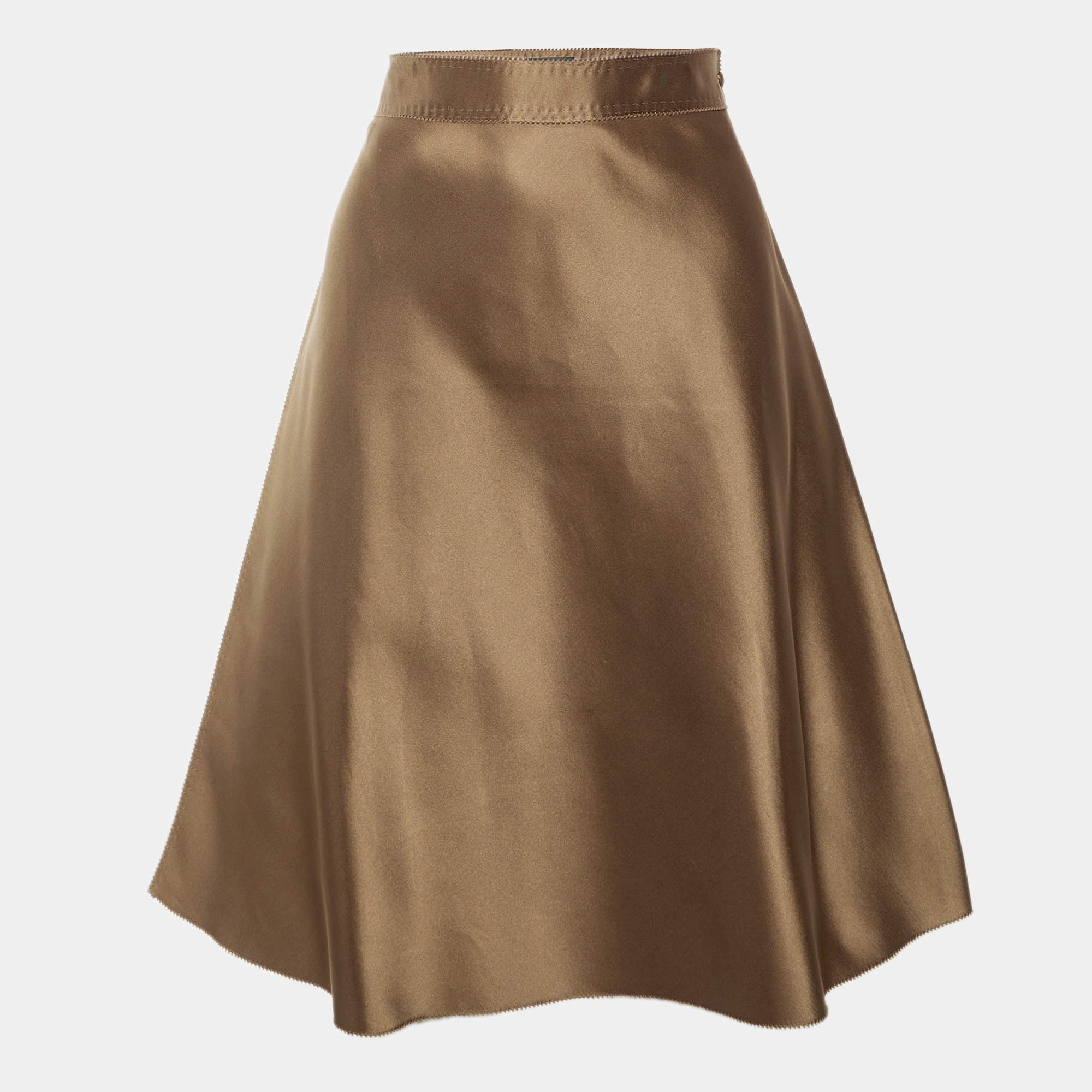 Pre Owned Fendi Brown Silk Flared Midi Skirt M