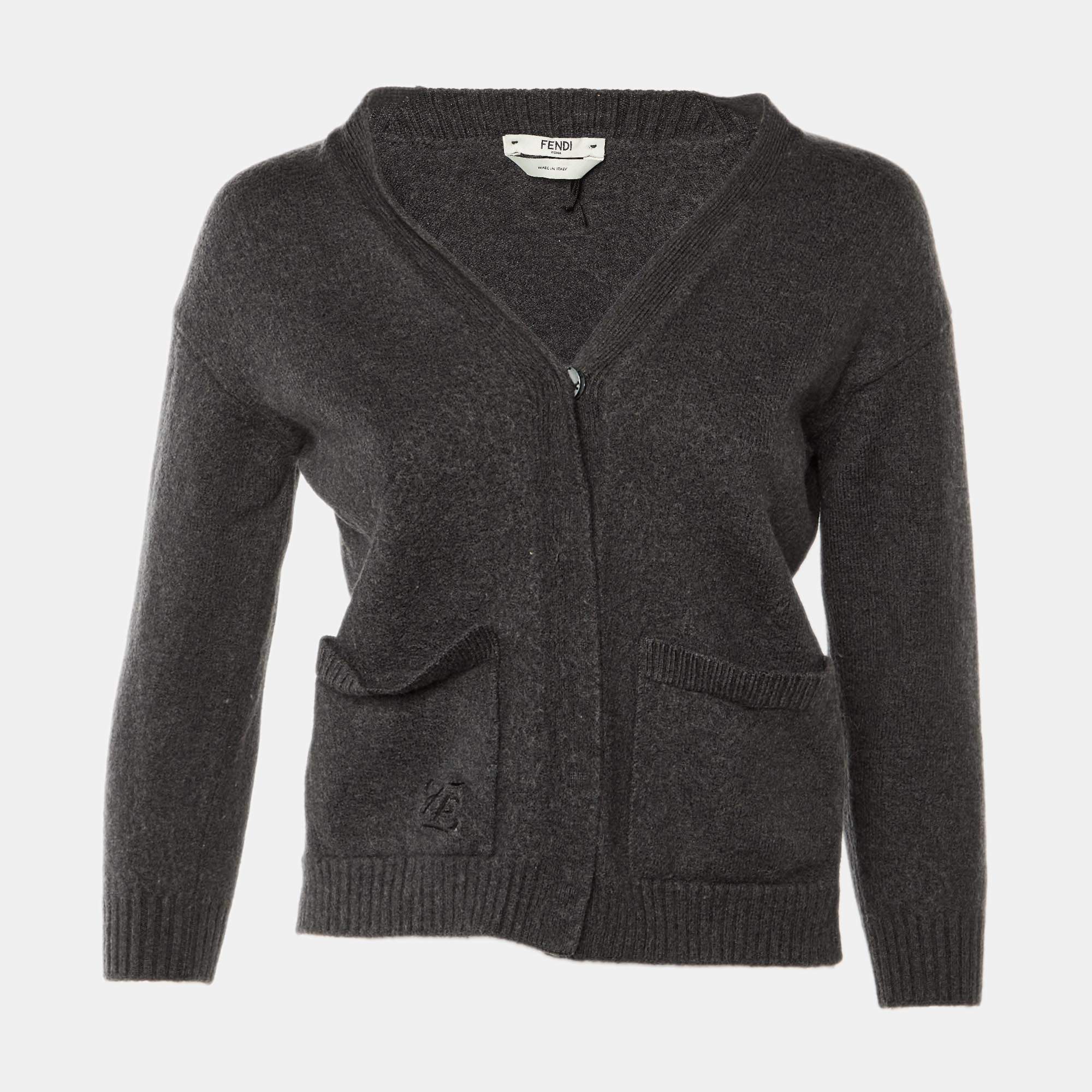 Pre Owned كارديغان فنَ دي تريكو صوف رمادي فضفاض مقاس صغير (سمول)