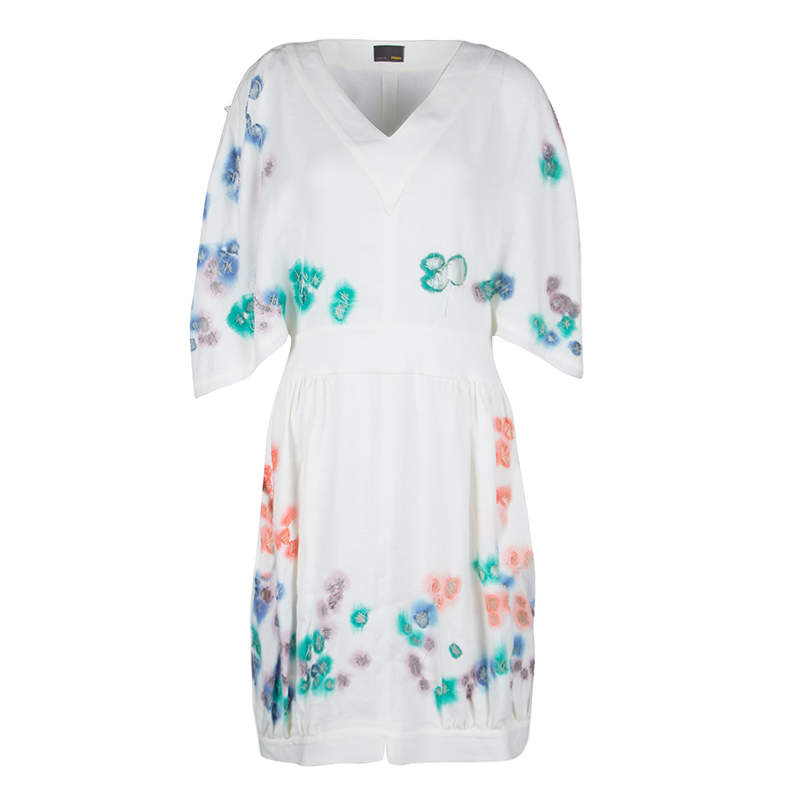 Fendi White Linen Cutout Detail V-Neck Dress S