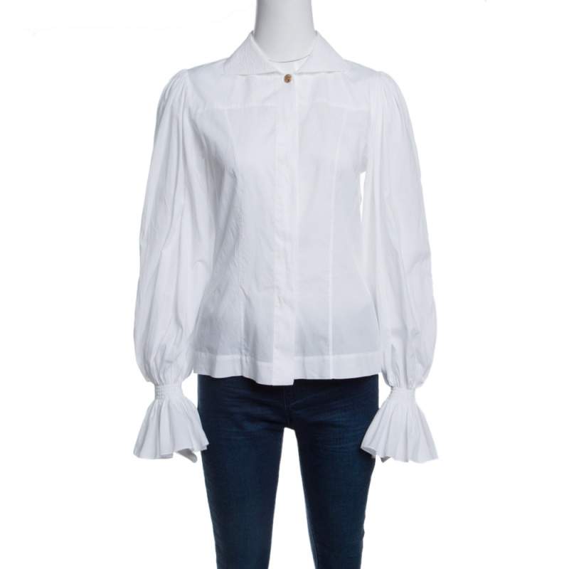 Fendi White Ruffled Cuff Detail Long Sleeve Shirt S Fendi | TLC