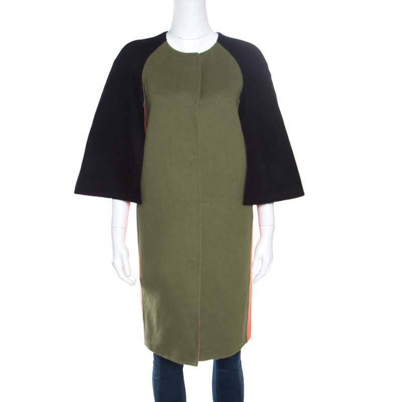 Fendi Colorblock Paneled Wool Cape Style Boxy Coat M