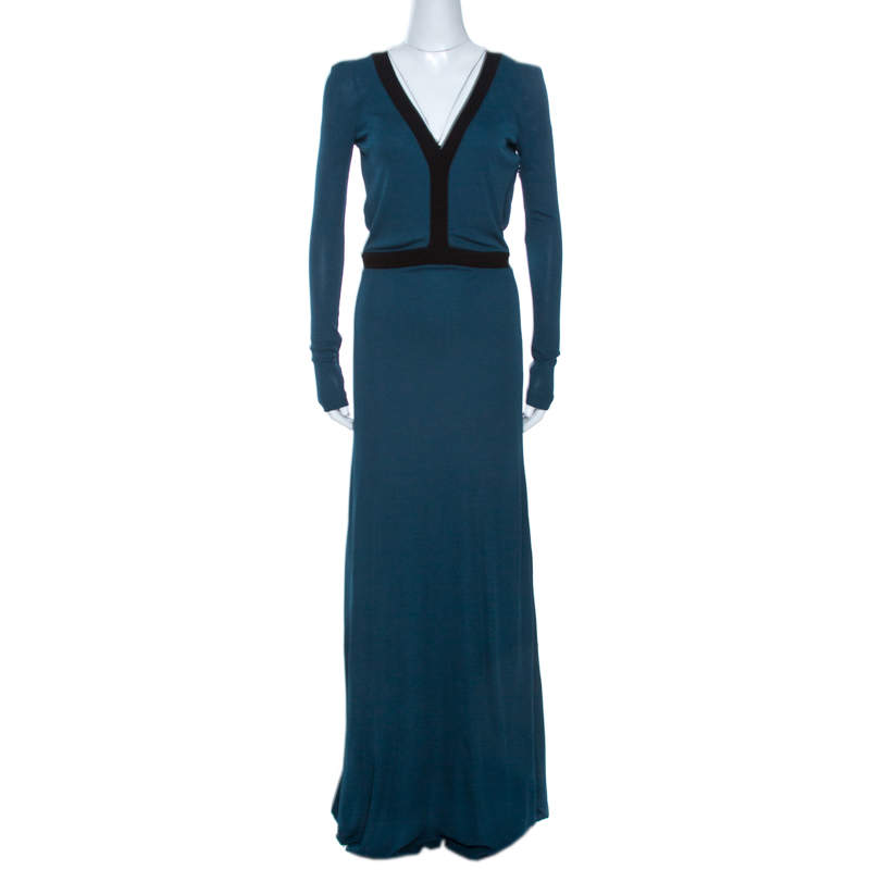 Pre Owned Fendi Dark Teal Jersey Backless Maxi Dress S